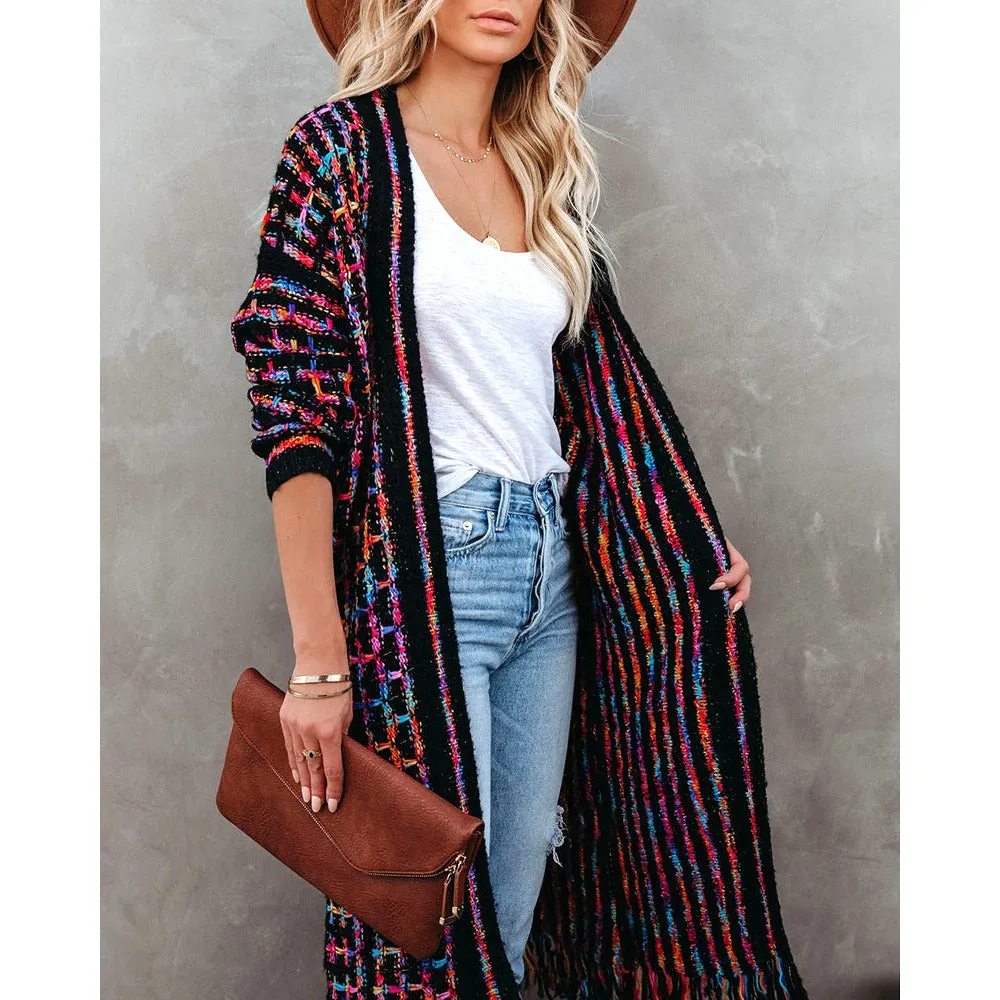 Fringe Multicolor Knitted Cardigan