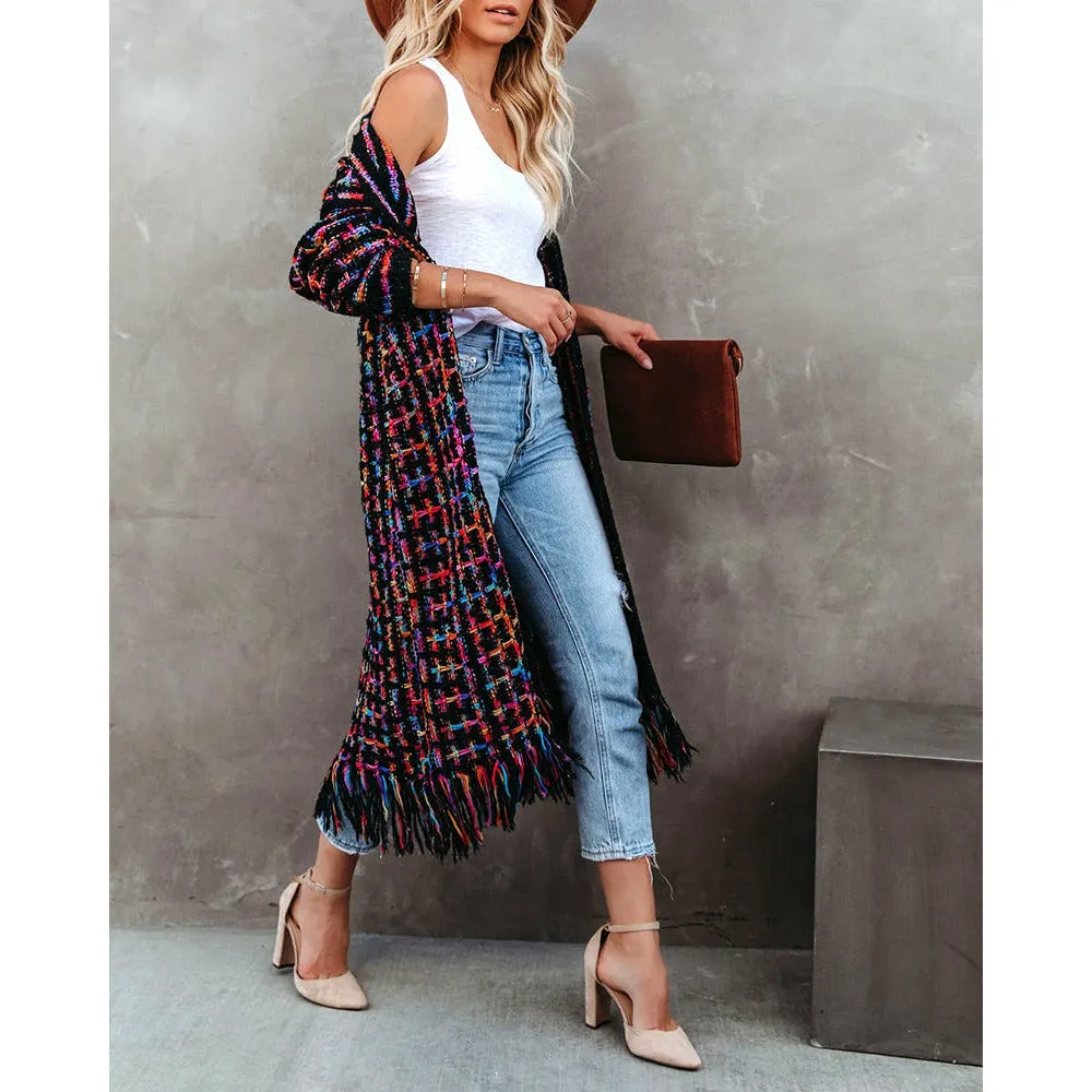 Fringe Multicolor Knitted Cardigan