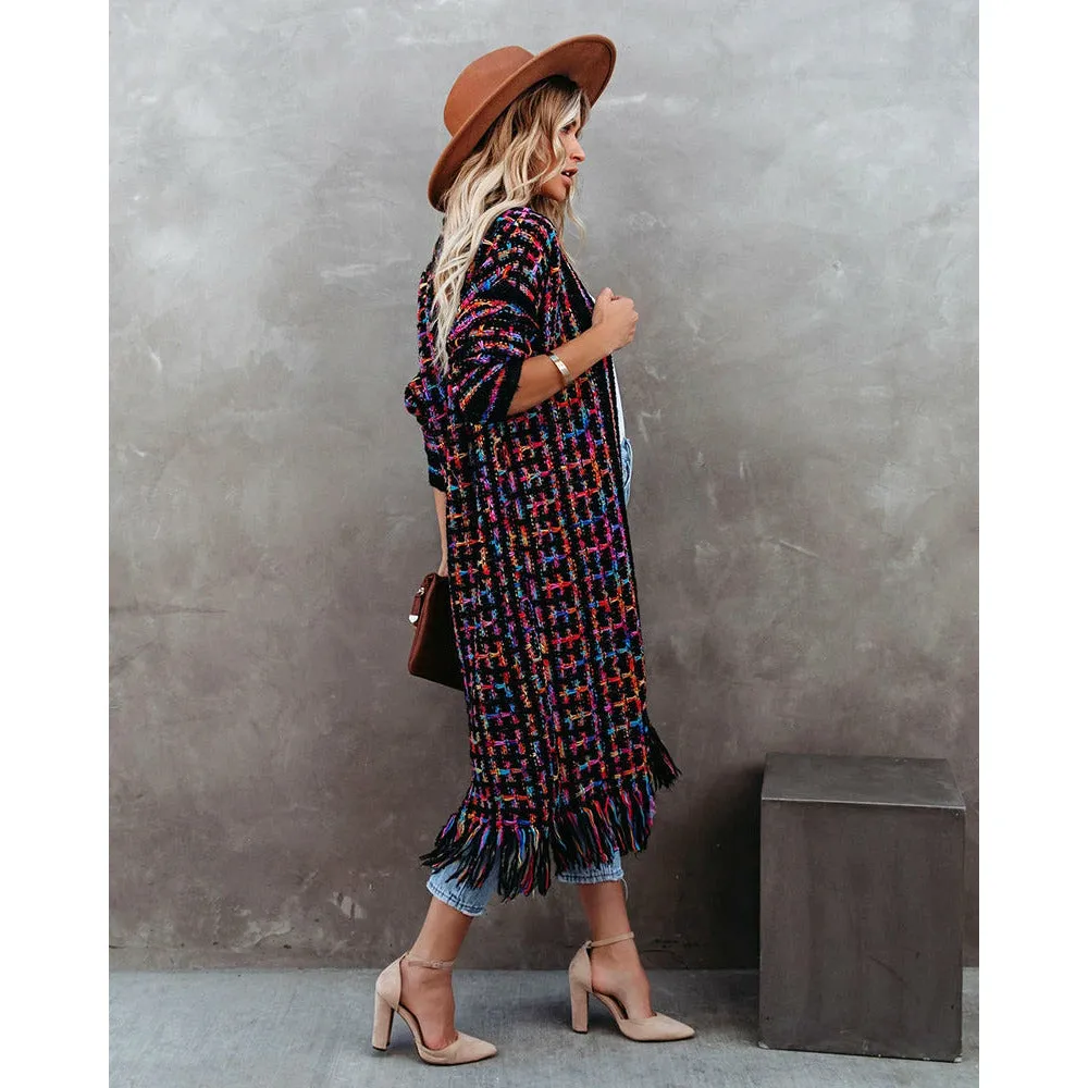 Fringe Multicolor Knitted Cardigan