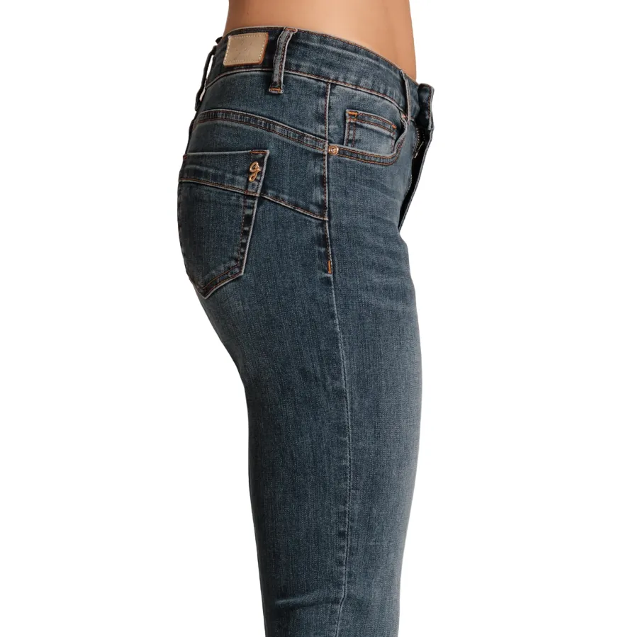 Griffai pantalone jeans da donna con spacchetti e catena alla caviglia DGP4757  blu medio