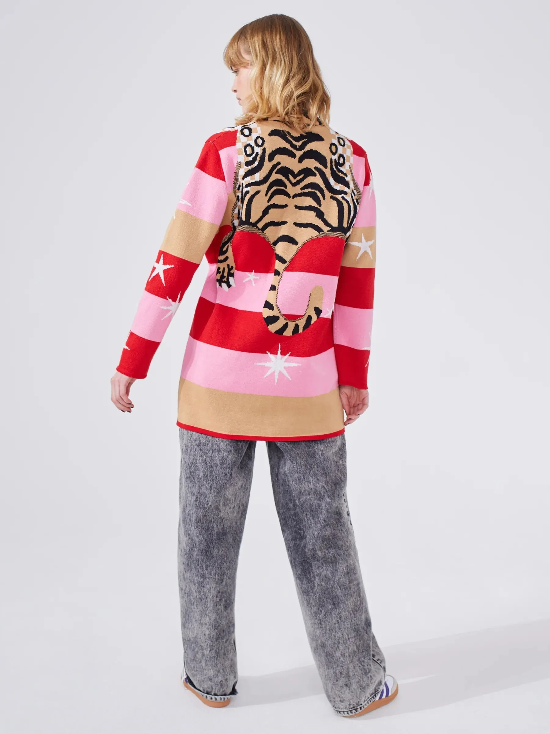 Hayley Menzies Tiger Stripe Pink Cotton Jacquard Short Cardigan