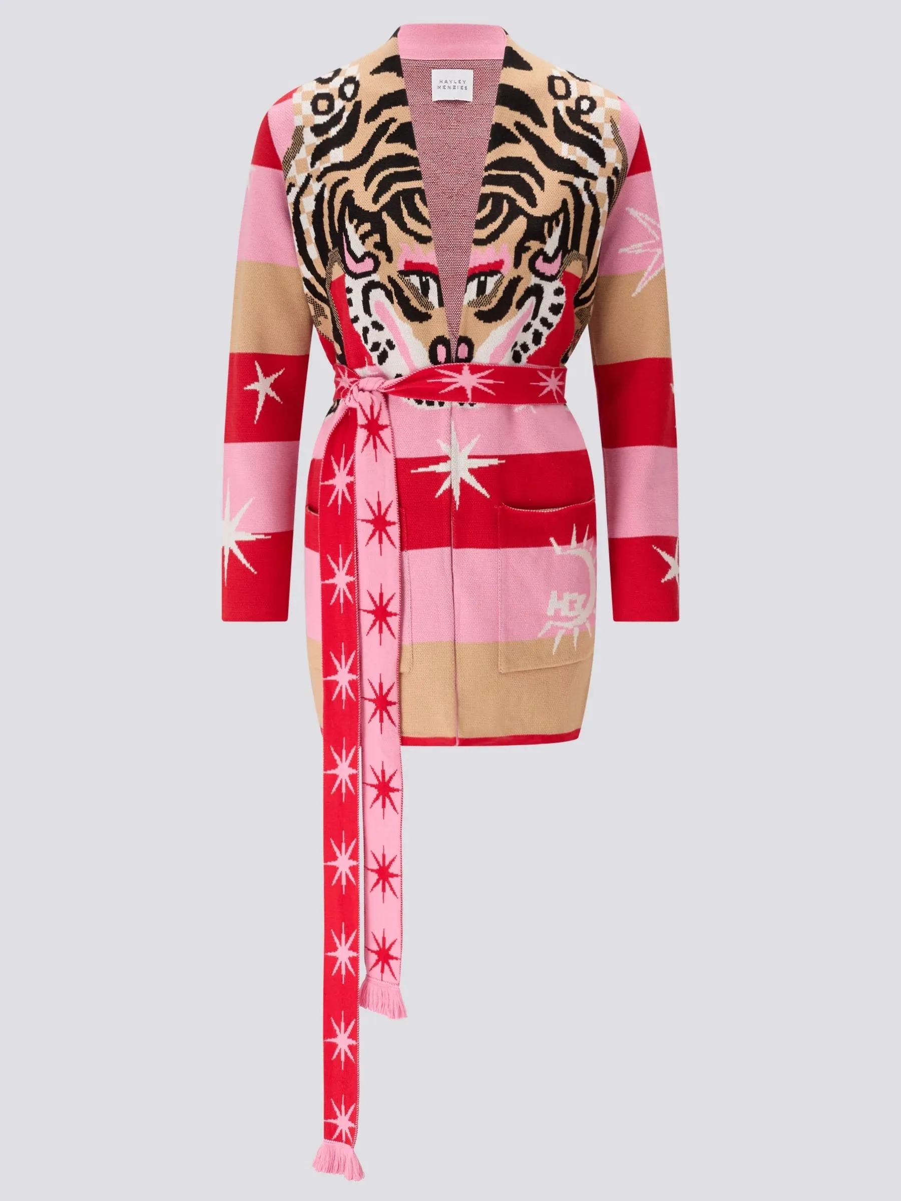 Hayley Menzies Tiger Stripe Pink Cotton Jacquard Short Cardigan