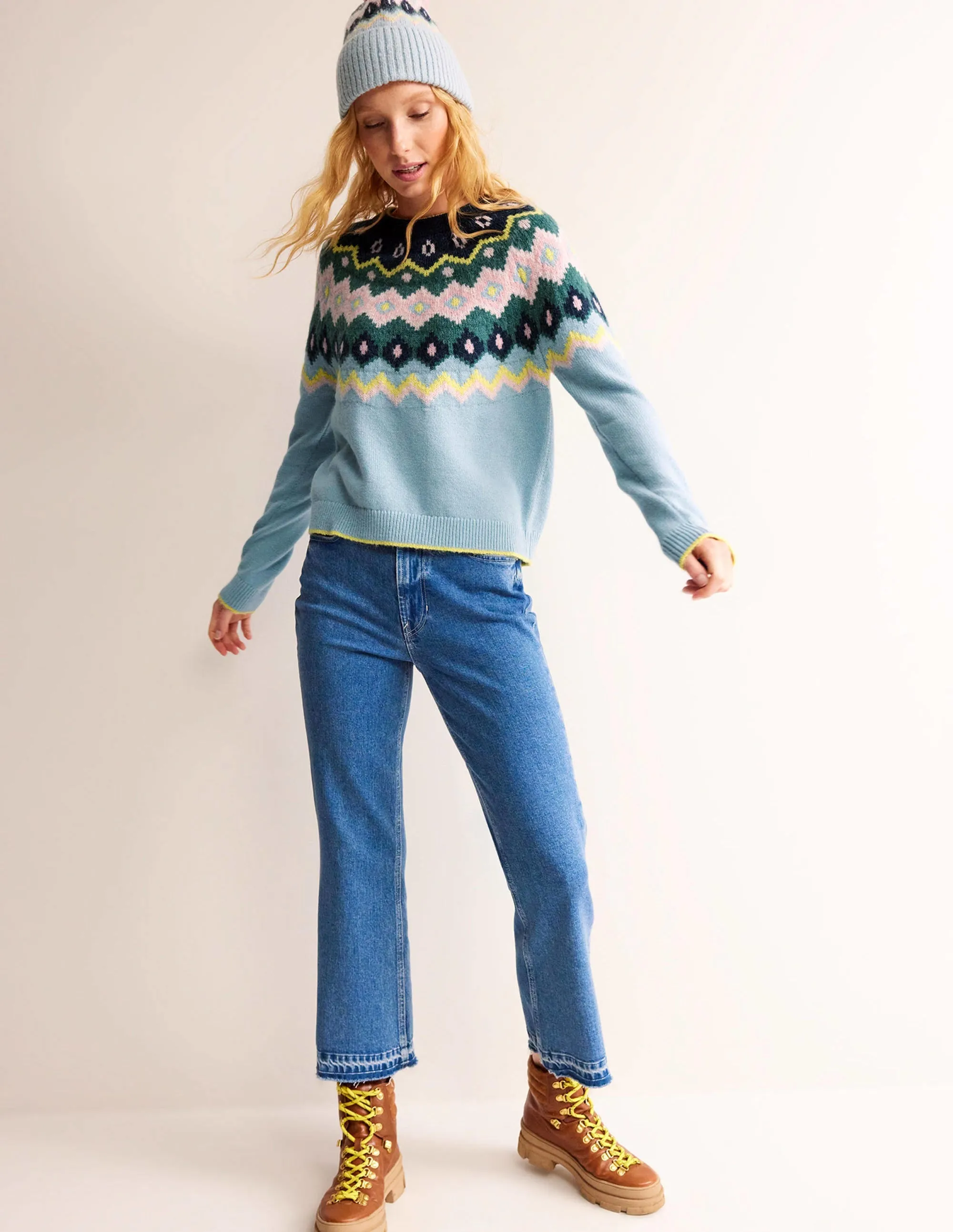 Hettie Fluffy Fair Isle Jumper-Green Smoke Fair Isle