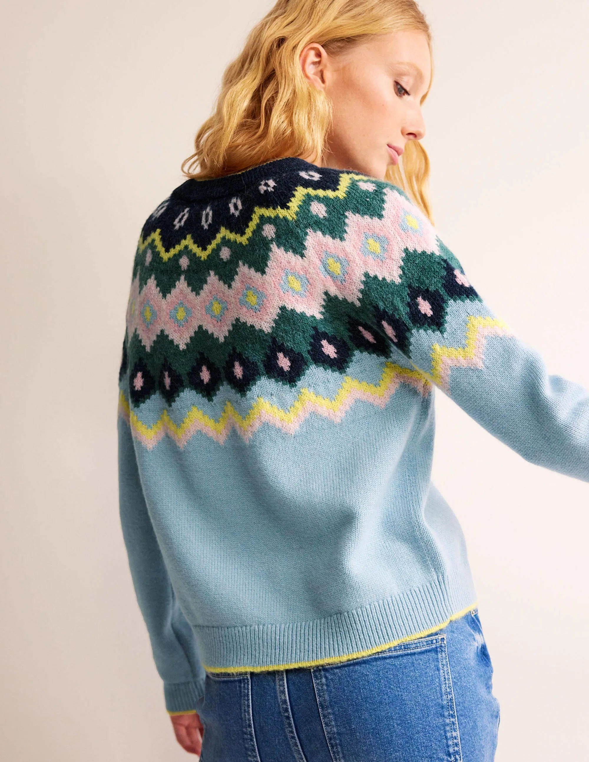 Hettie Fluffy Fair Isle Jumper-Green Smoke Fair Isle