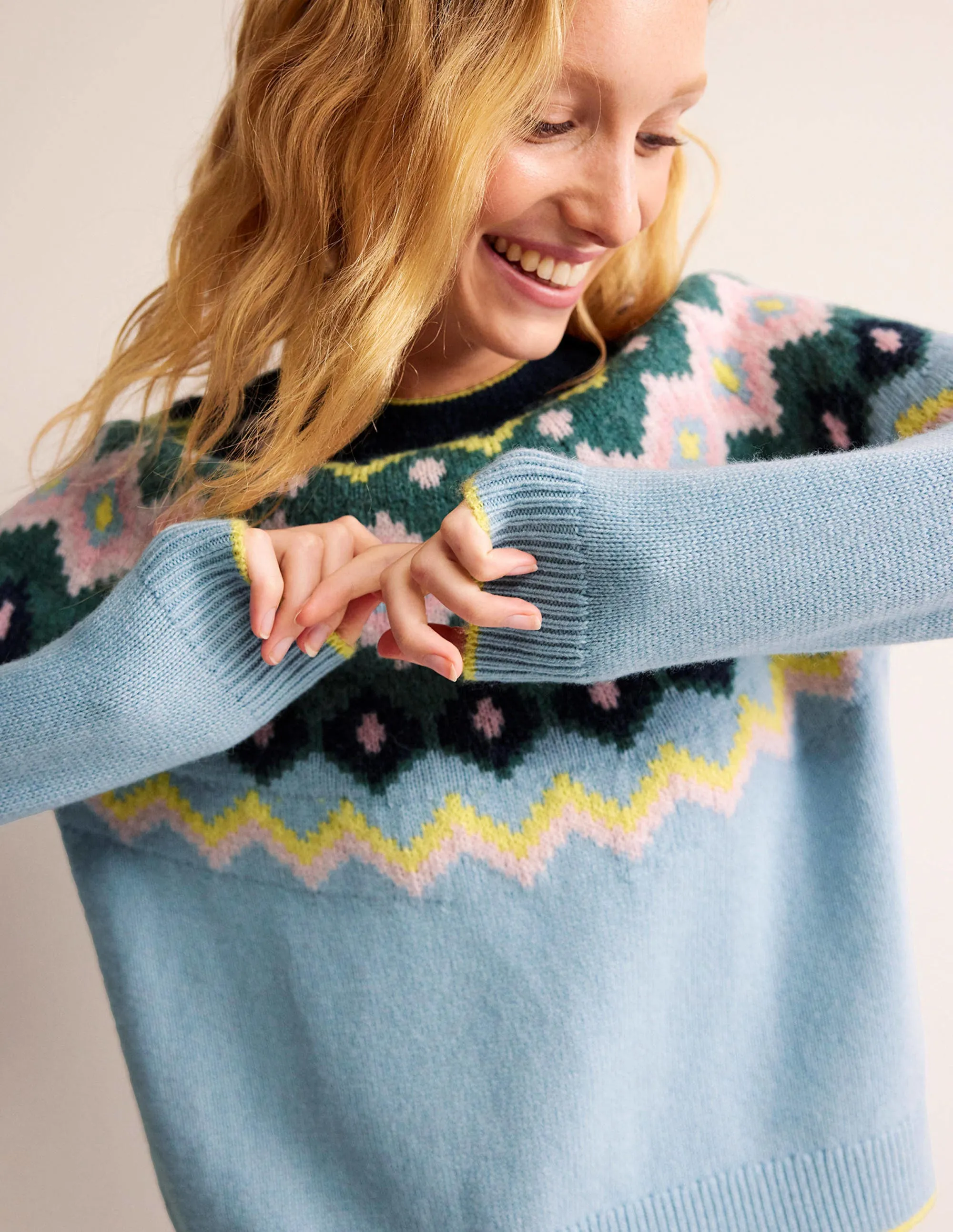 Hettie Fluffy Fair Isle Jumper-Green Smoke Fair Isle