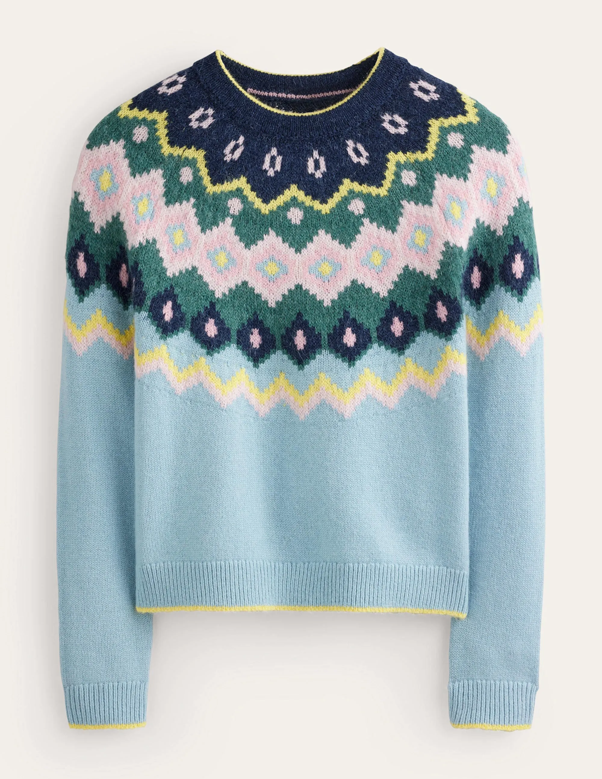 Hettie Fluffy Fair Isle Jumper-Green Smoke Fair Isle