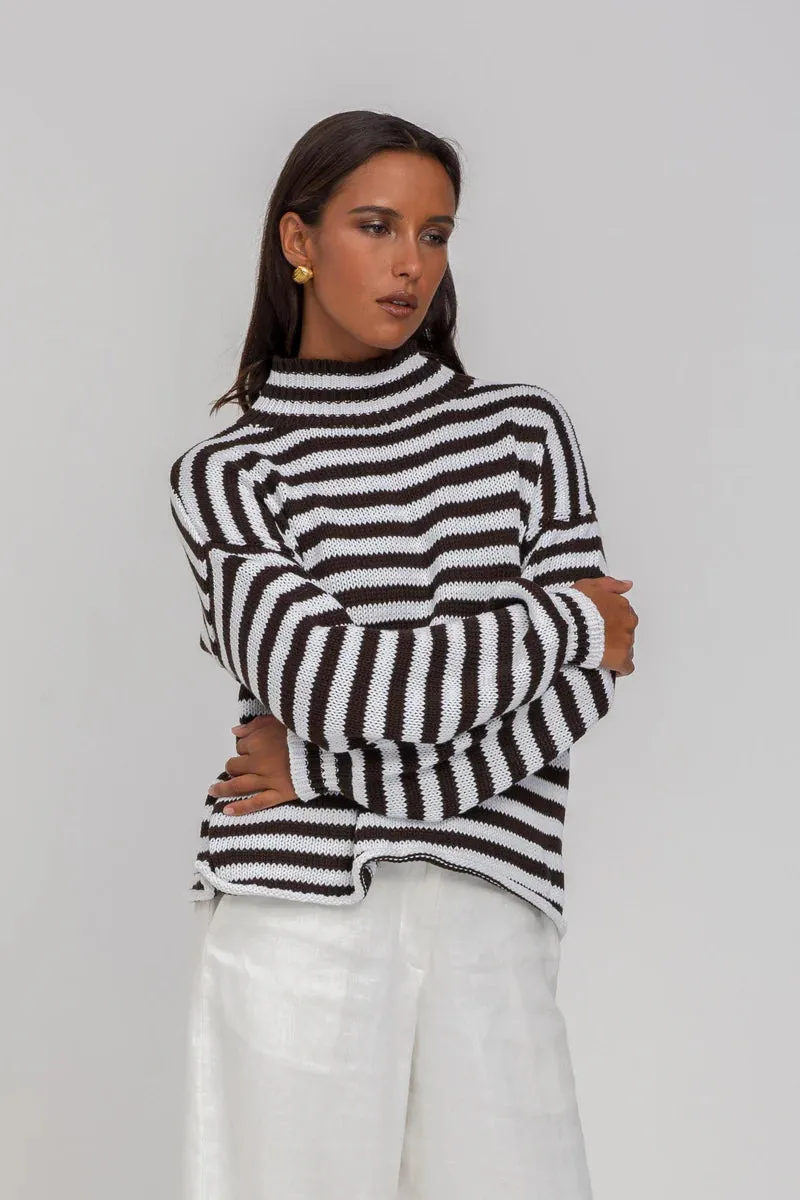 Hold Me Back Jumper / Choc-Ivory Stripe