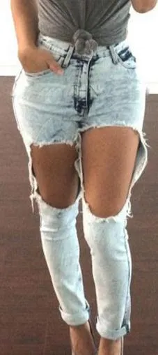 Irregular High Waist Big Holes Sexy Plus Size Jeans