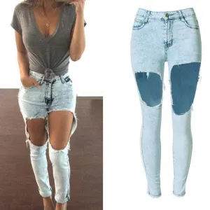 Irregular High Waist Big Holes Sexy Plus Size Jeans