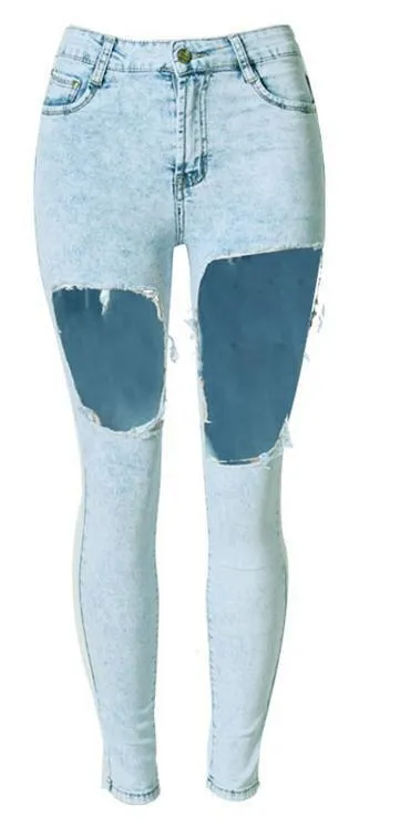 Irregular High Waist Big Holes Sexy Plus Size Jeans