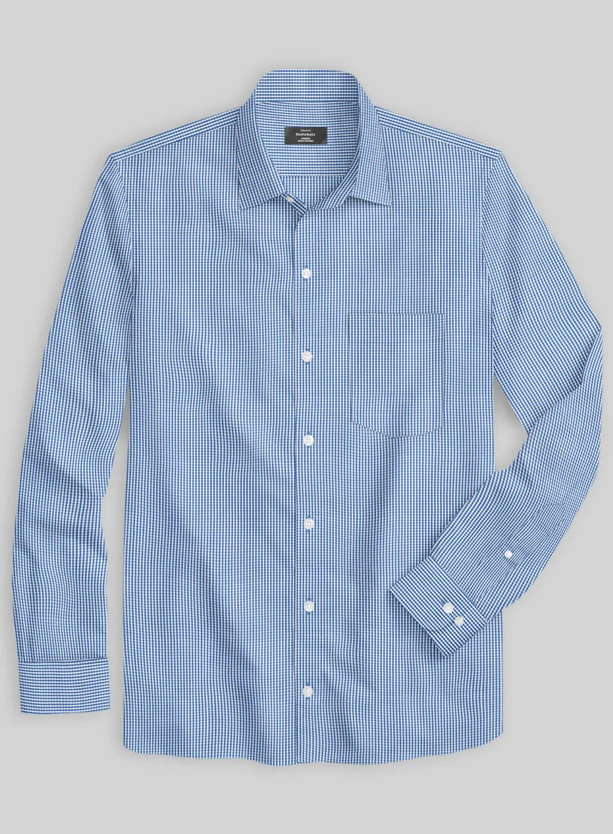 Italian Lombardo Mini Gingham Yale Blue Checks Shirt