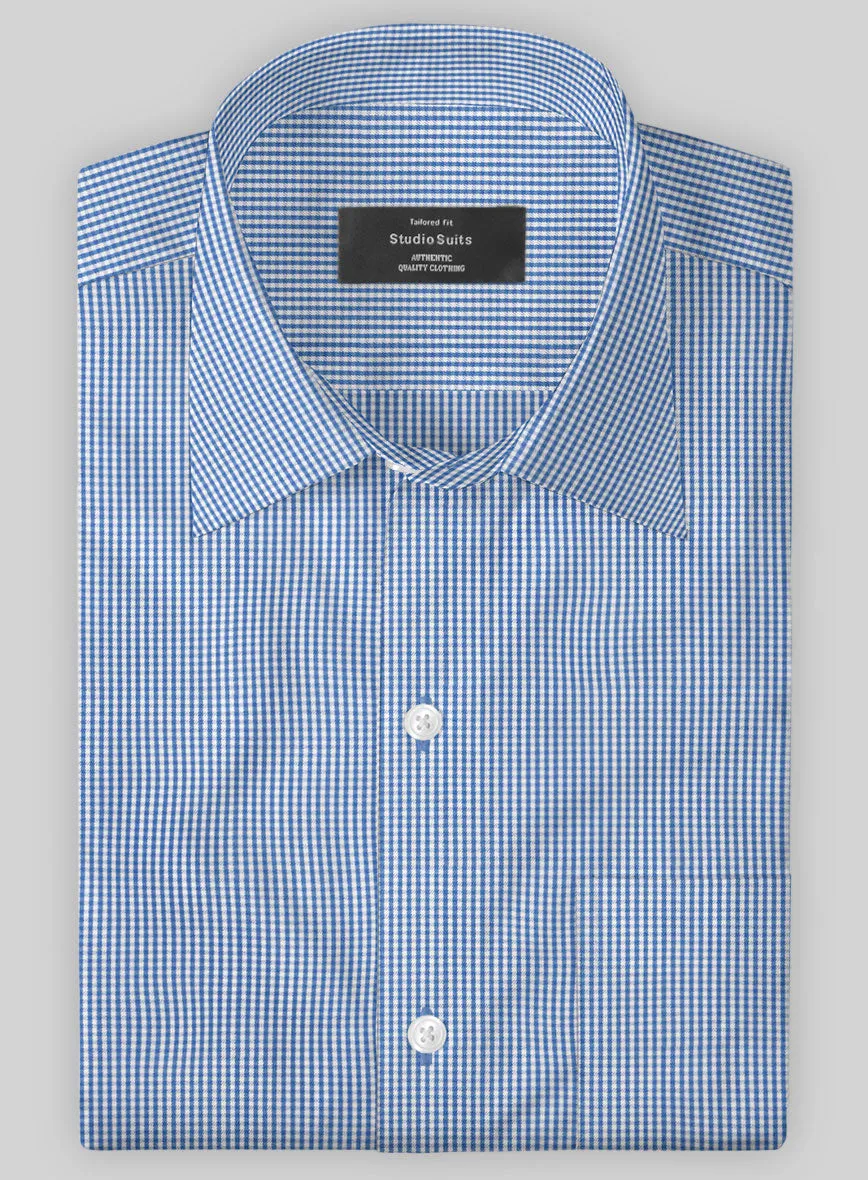 Italian Lombardo Mini Gingham Yale Blue Checks Shirt