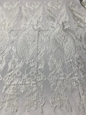 Ivory Lace Fabric, Corded Lace Embroidery on a Mesh Lace Fabric By The Yard For Gown, Wedding-Bridal-Dress (Choose The Size)