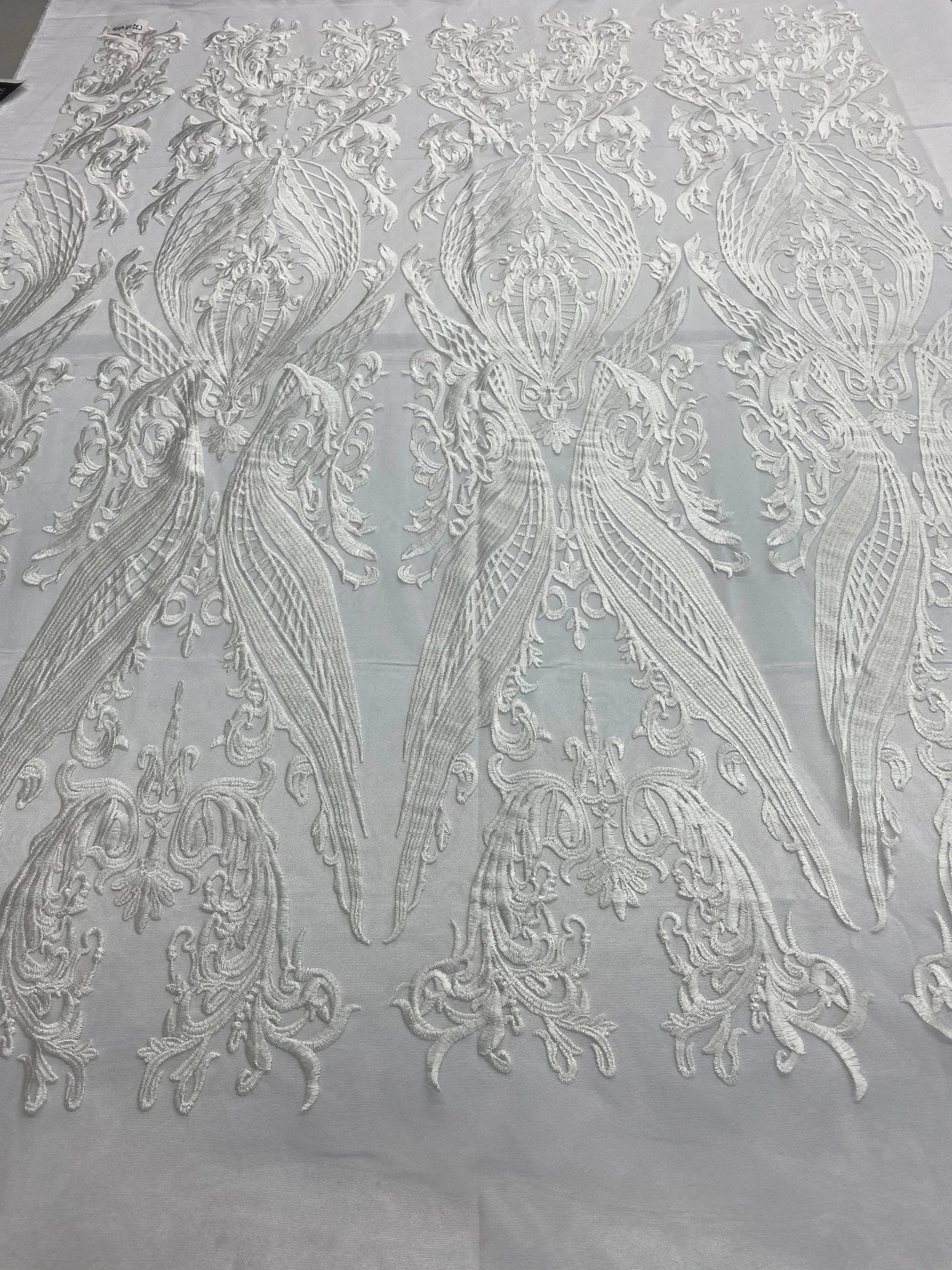Ivory Lace Fabric, Corded Lace Embroidery on a Mesh Lace Fabric By The Yard For Gown, Wedding-Bridal-Dress (Choose The Size)