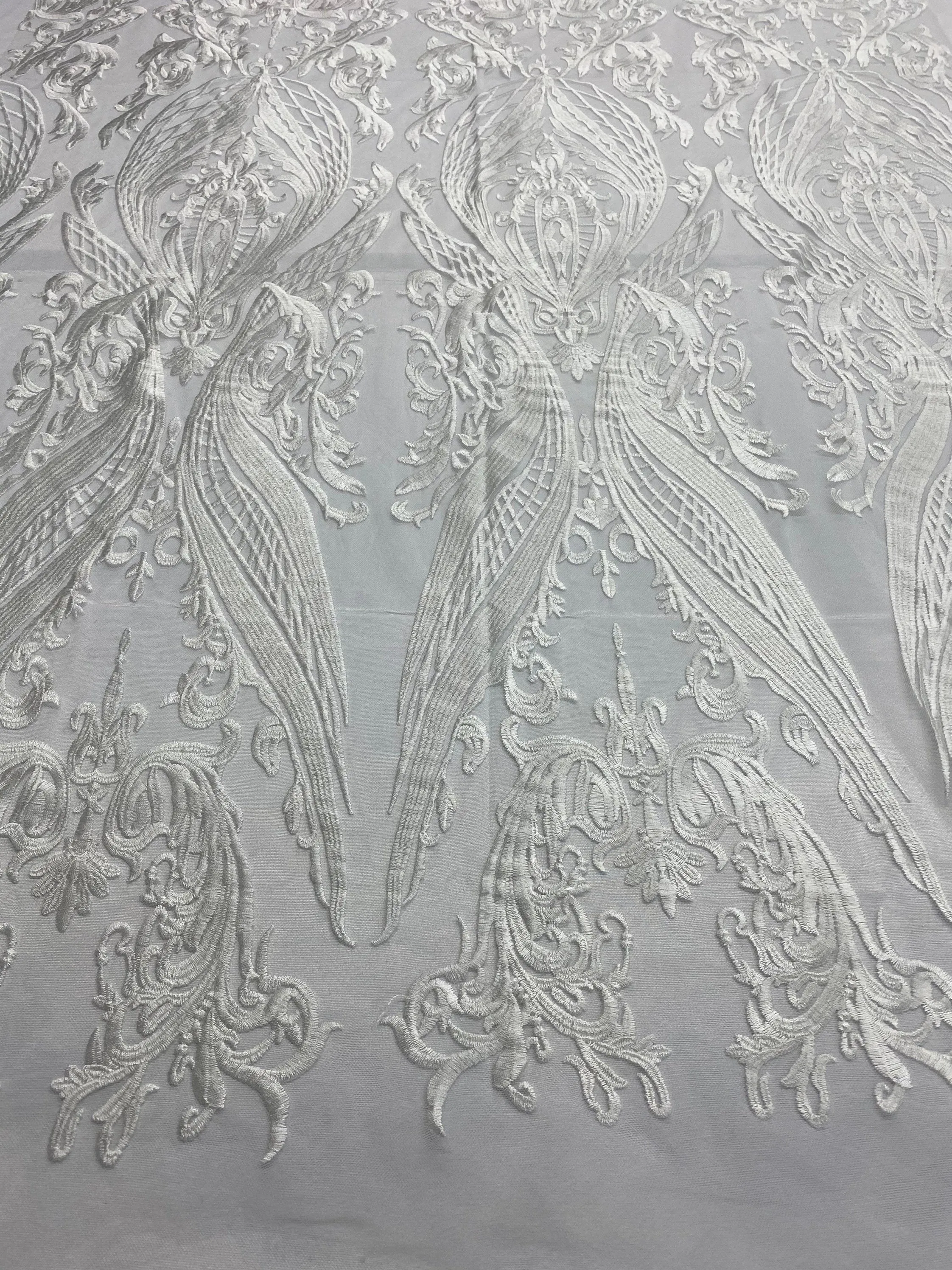 Ivory Lace Fabric, Corded Lace Embroidery on a Mesh Lace Fabric By The Yard For Gown, Wedding-Bridal-Dress (Choose The Size)