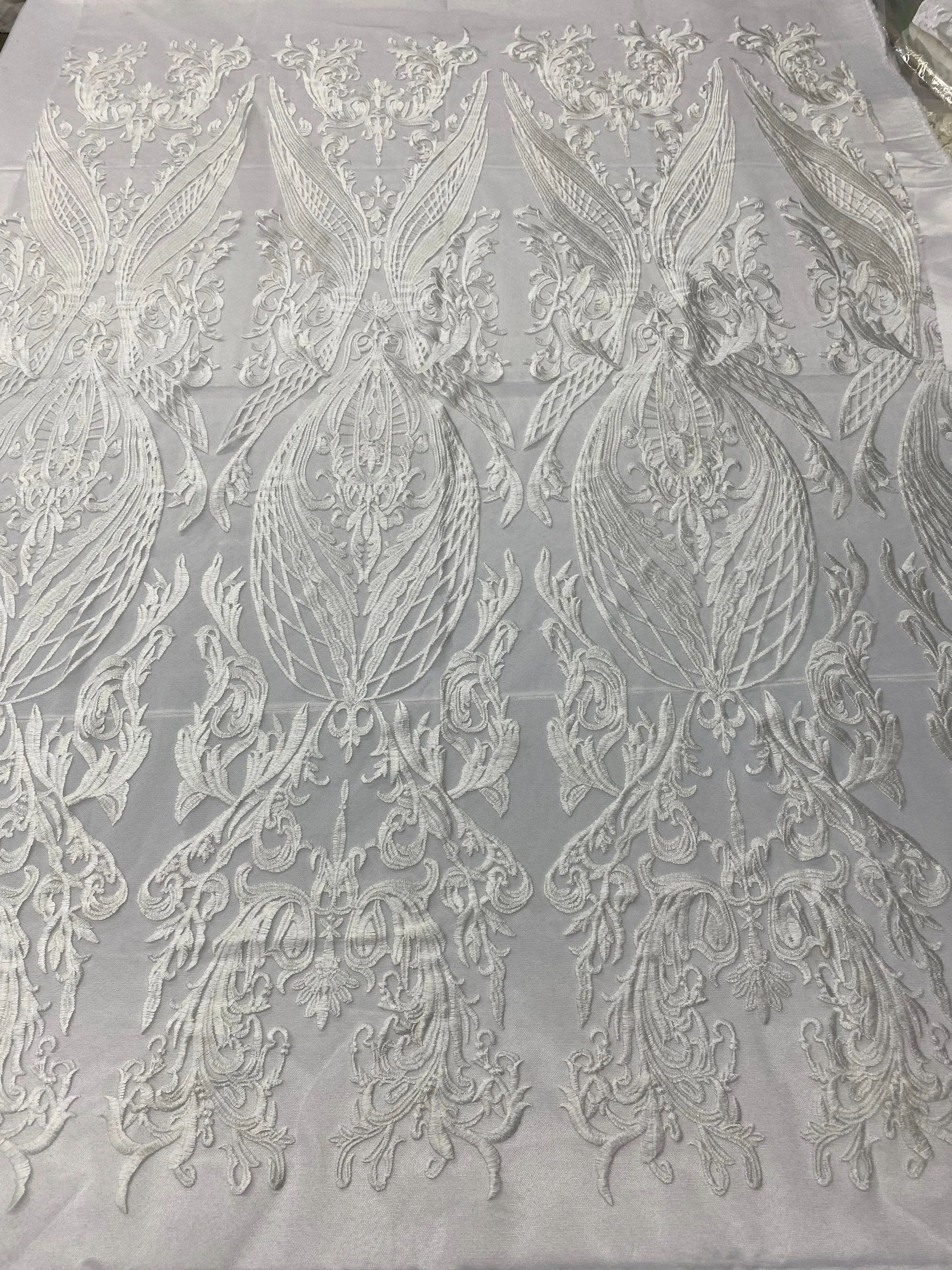 Ivory Lace Fabric, Corded Lace Embroidery on a Mesh Lace Fabric By The Yard For Gown, Wedding-Bridal-Dress (Choose The Size)