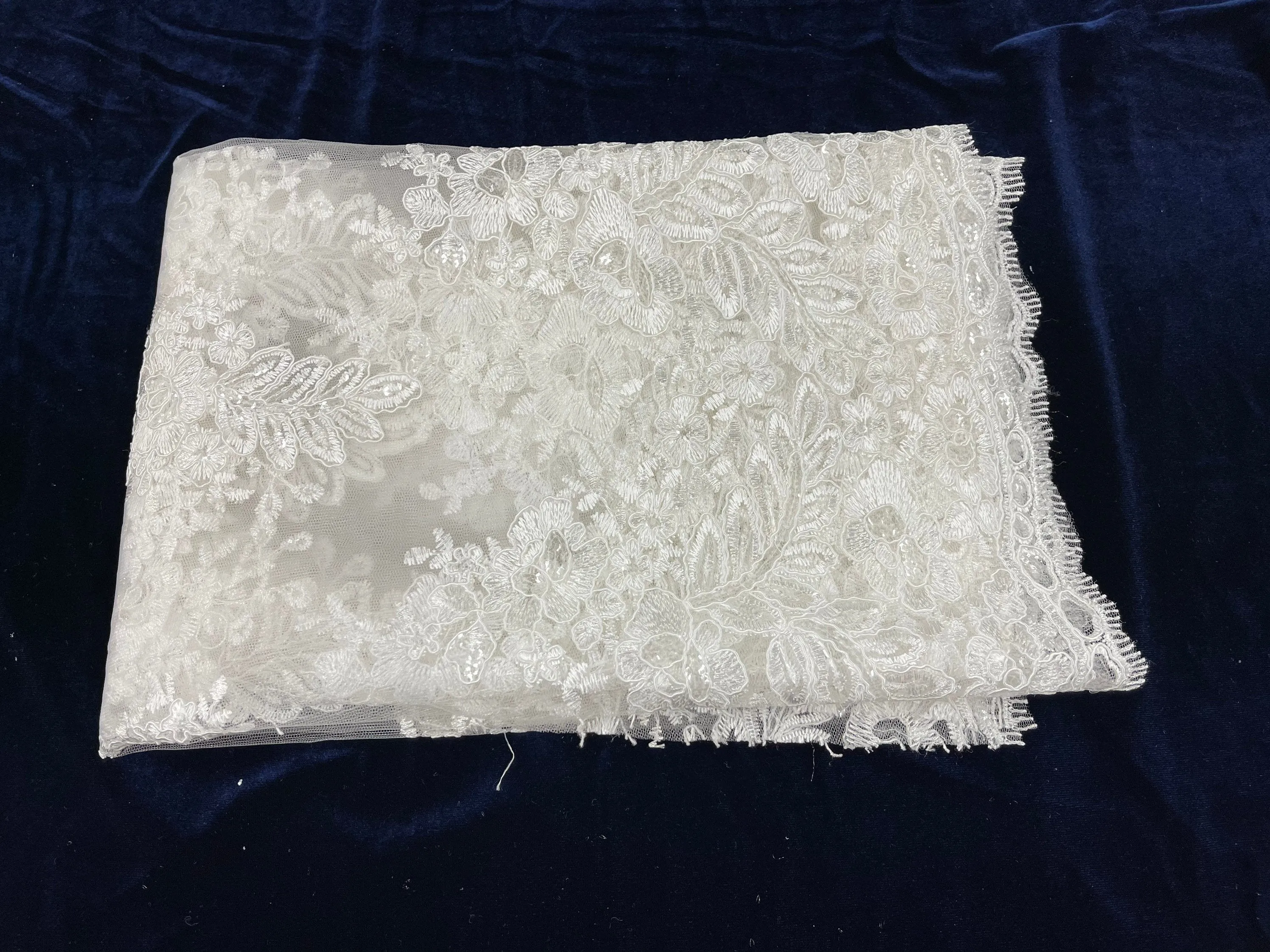 Ivory Lace - Floral Lace Fabric, Embroidery With Sequins on a Mesh Lace Fabric By The Yard For Gown, Wedding-Bridal (Choose The Quantity)