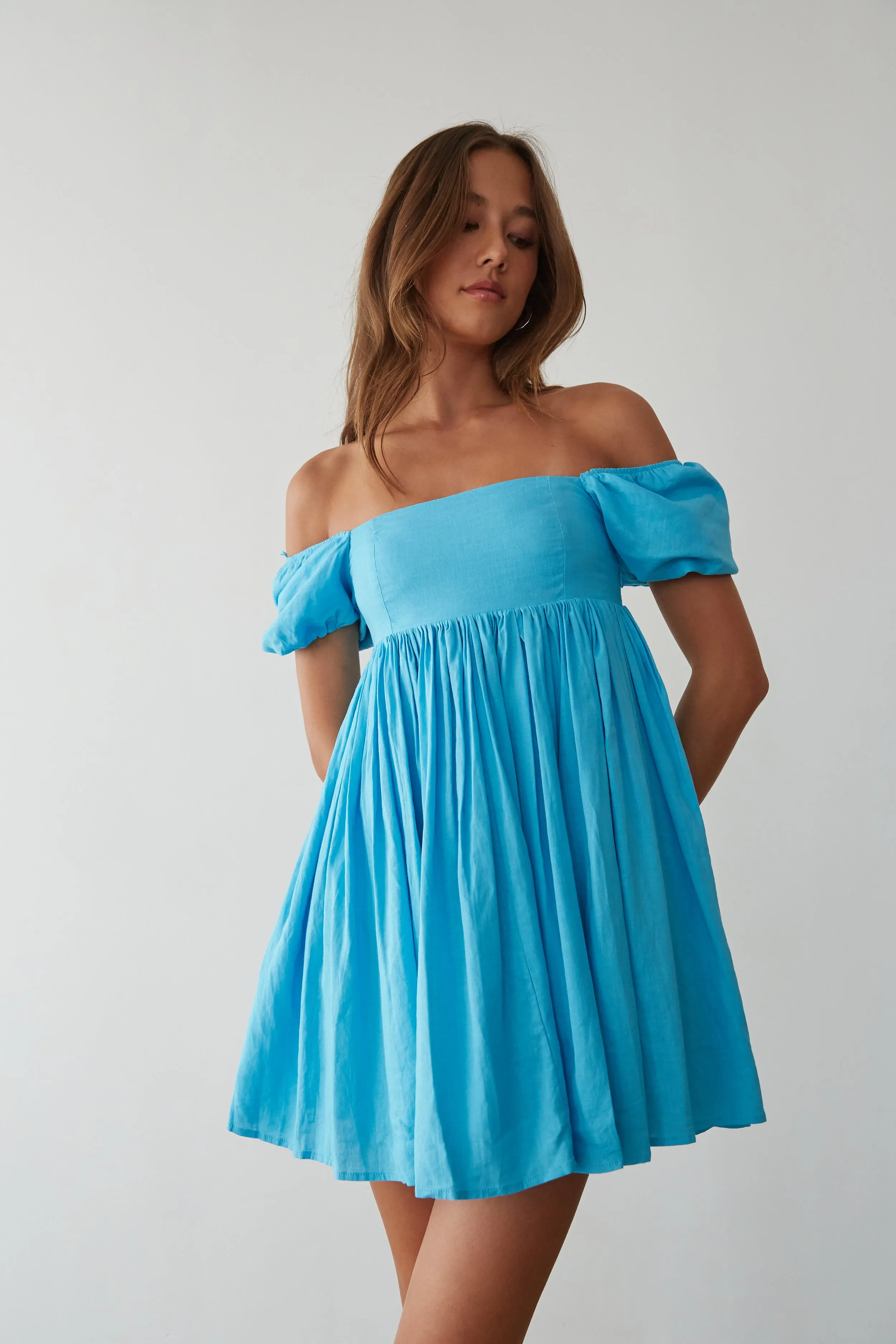Jasmine Linen Puff Sleeve Babydoll Dress