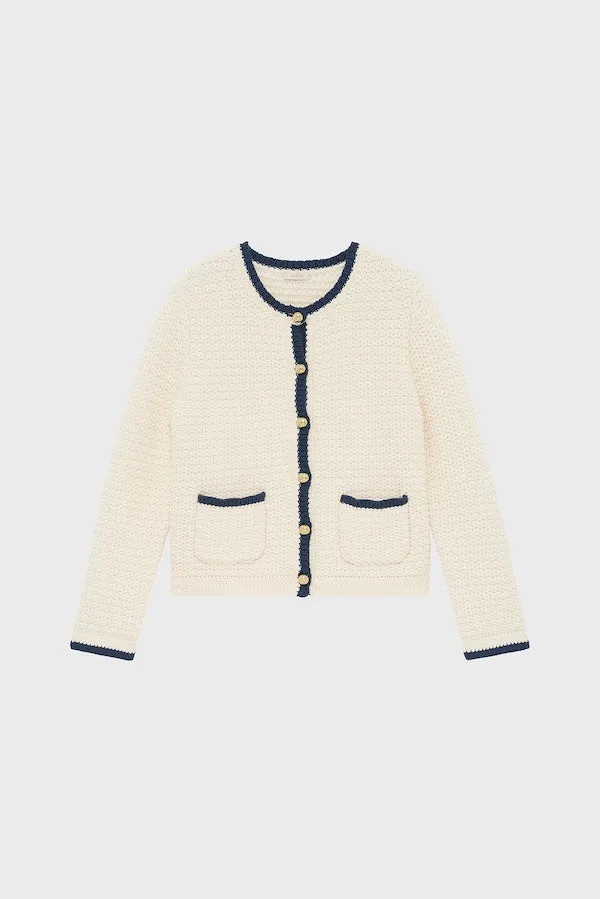 JOVIE ECRU CONTRASTED CHUNKY KNIT CARDIGAN