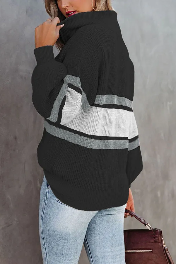 Keep Me Updated Colorblock Zipper Neck Sweater