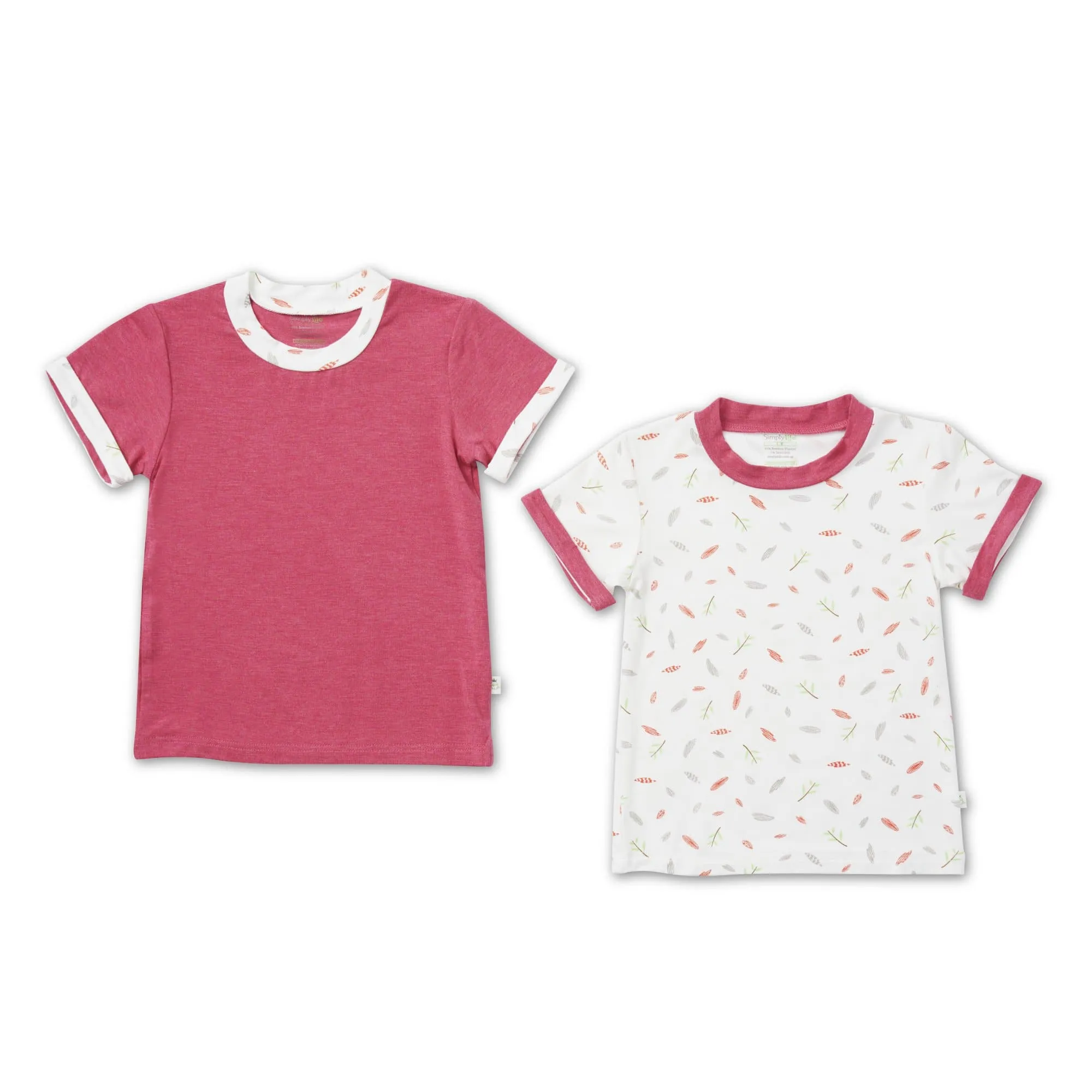 Kids Basic Tee (Folded Sleeves) (Pack of 2) - Scandinavian Leaves / Red
