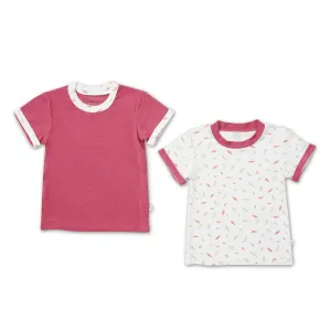 Kids Basic Tee (Folded Sleeves) (Pack of 2) - Scandinavian Leaves / Red