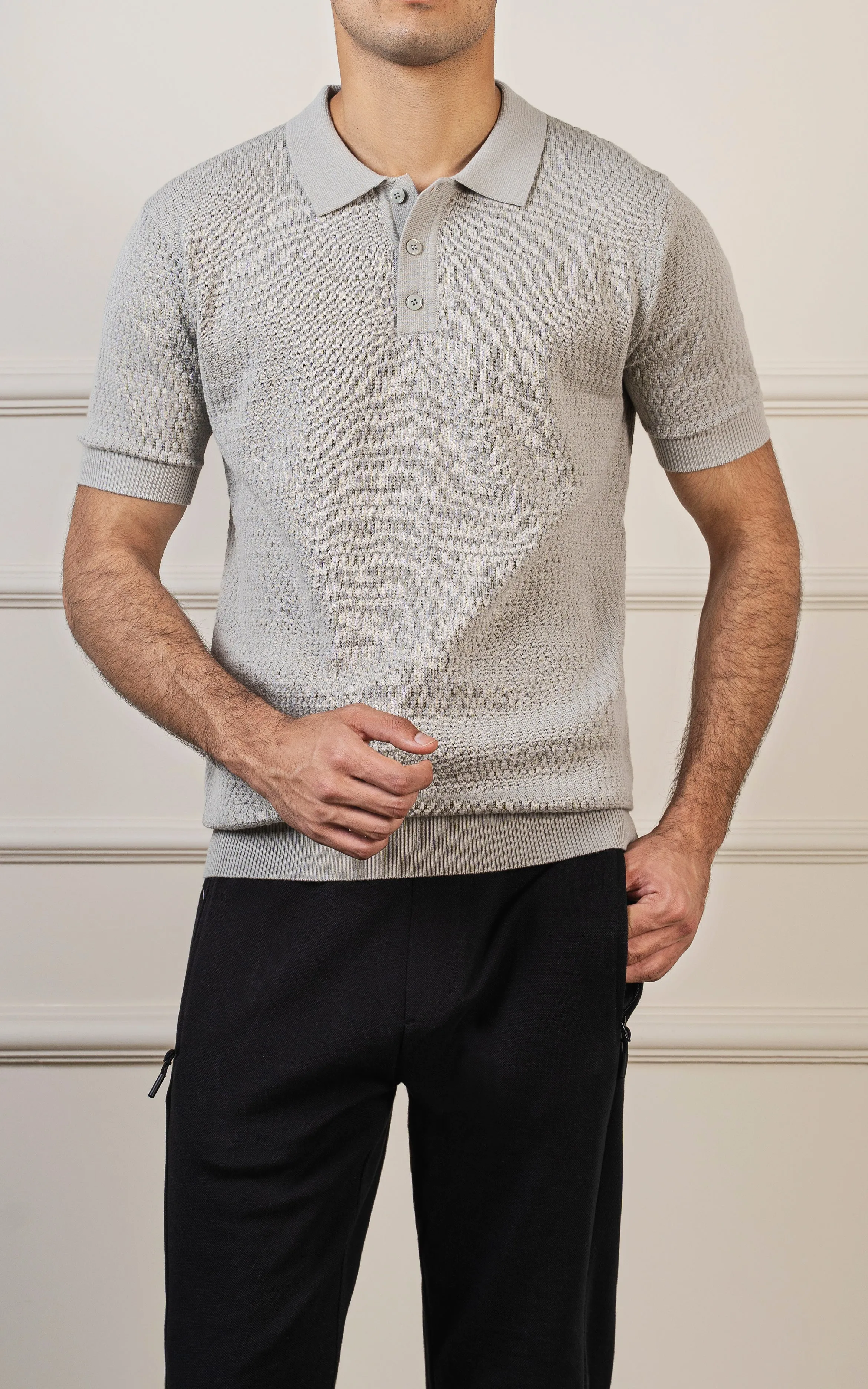 KNITTED POLO ASH GREY