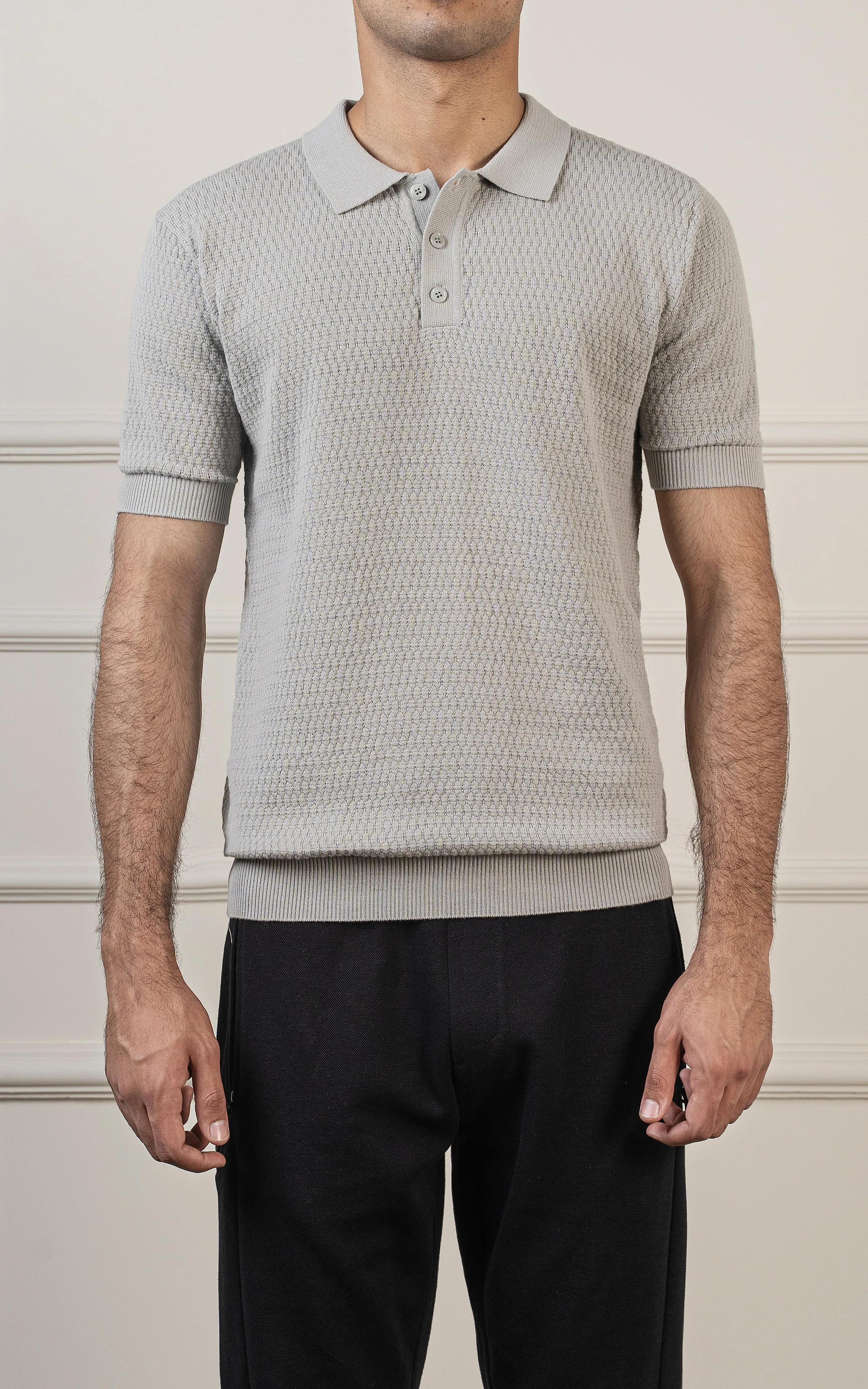KNITTED POLO ASH GREY