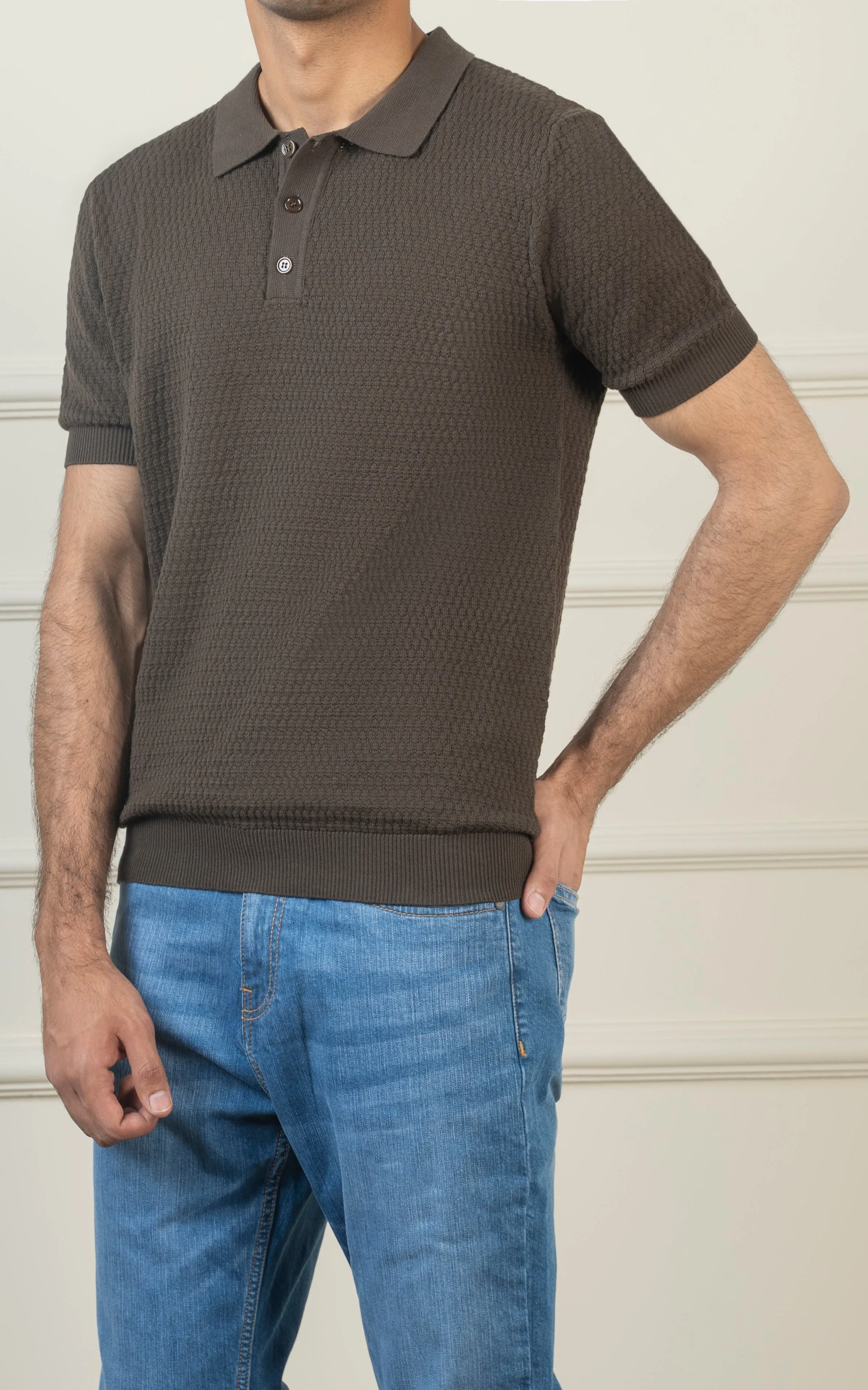 KNITTED POLO DARK OLIVE