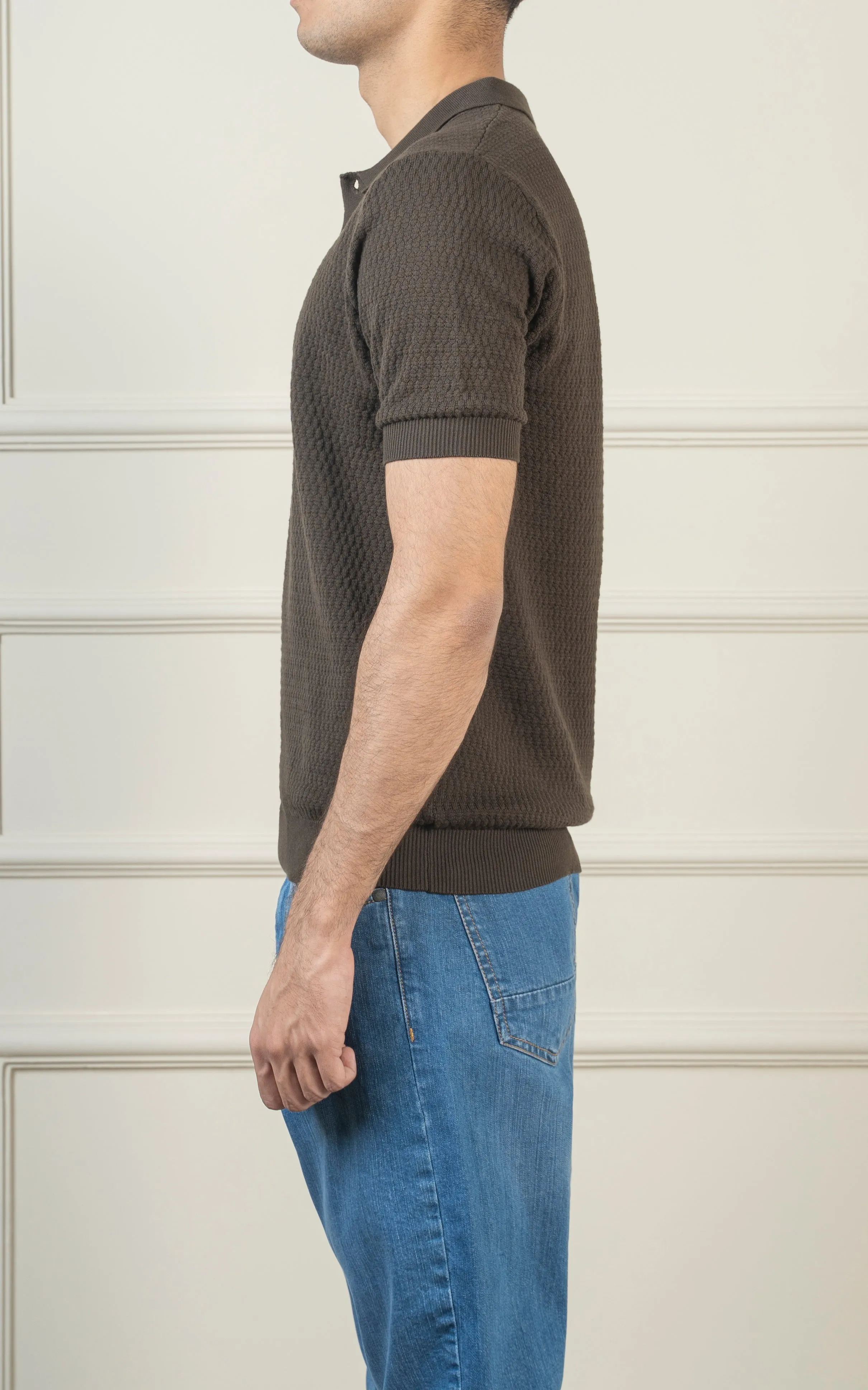 KNITTED POLO DARK OLIVE