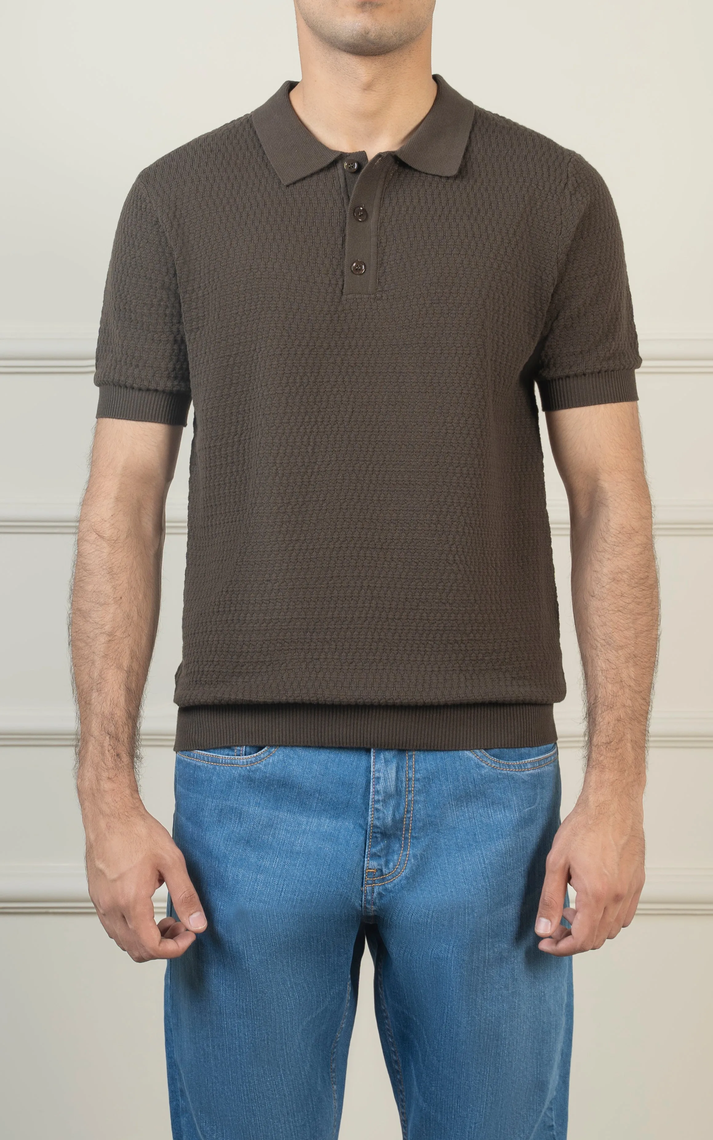KNITTED POLO DARK OLIVE