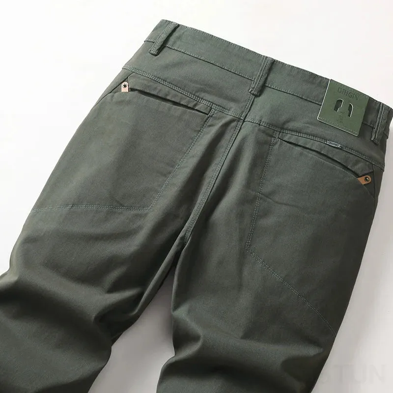 KSTUN Green Men's Pants Stretch Casual Full Length Trousers For Men Straight Cut Mens Clothes 2025 Spring New High Quality Pants