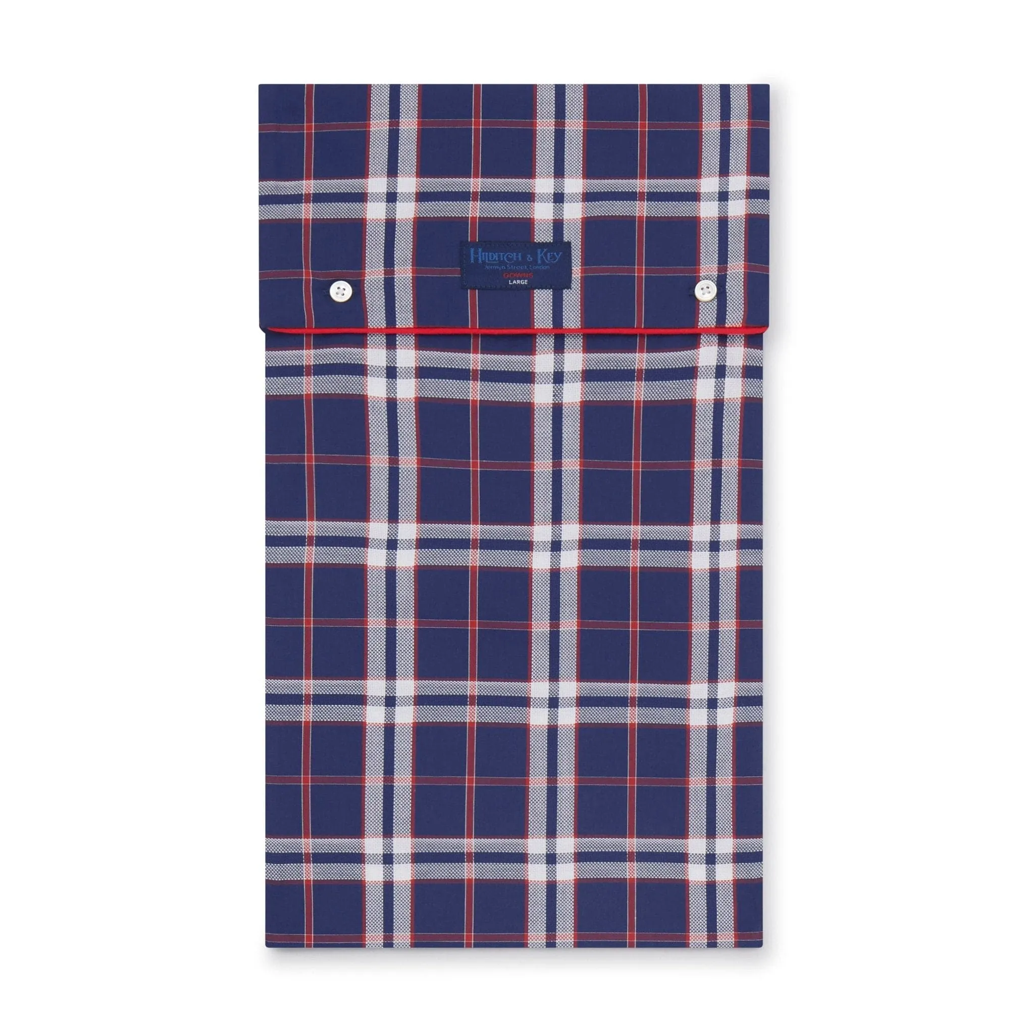 Large Red & Blue Check Cotton Gown With Red Piping