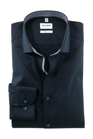 Level 5 Body Fit Plain Shirt with Trim - Navy