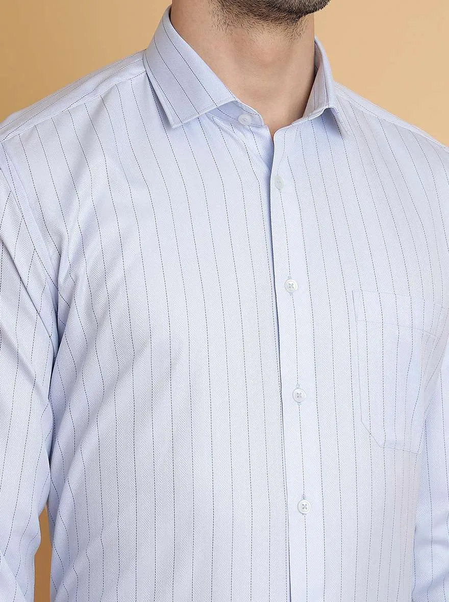 Light Blue Striped Regular Fit Formal Shirt | Greenfibre