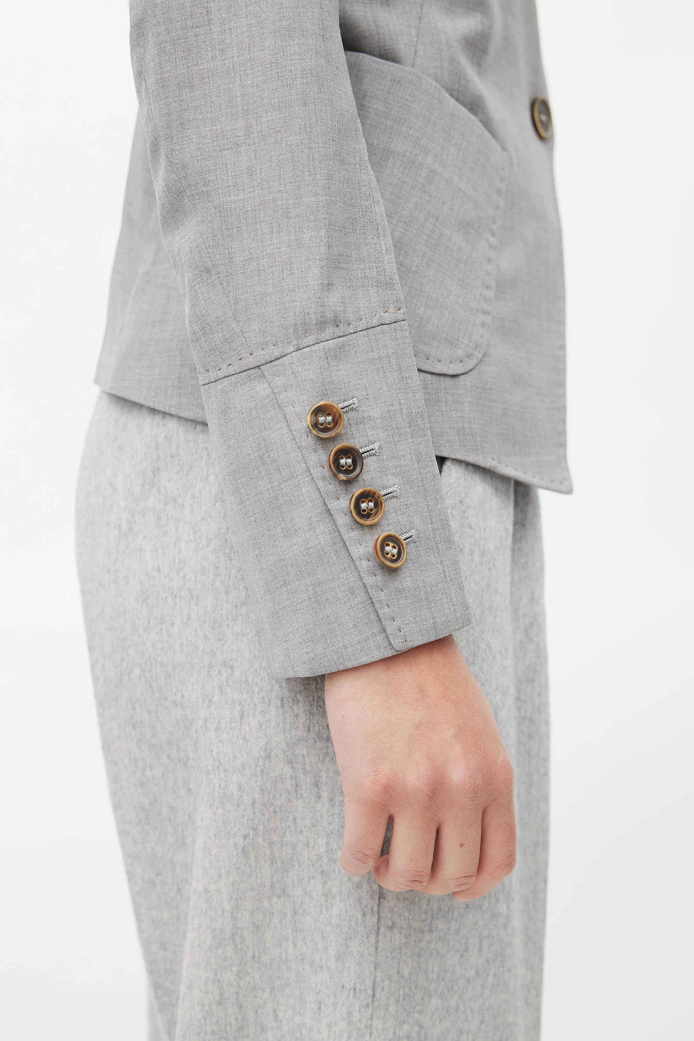 Light Grey Topstitch Cropped Blazer