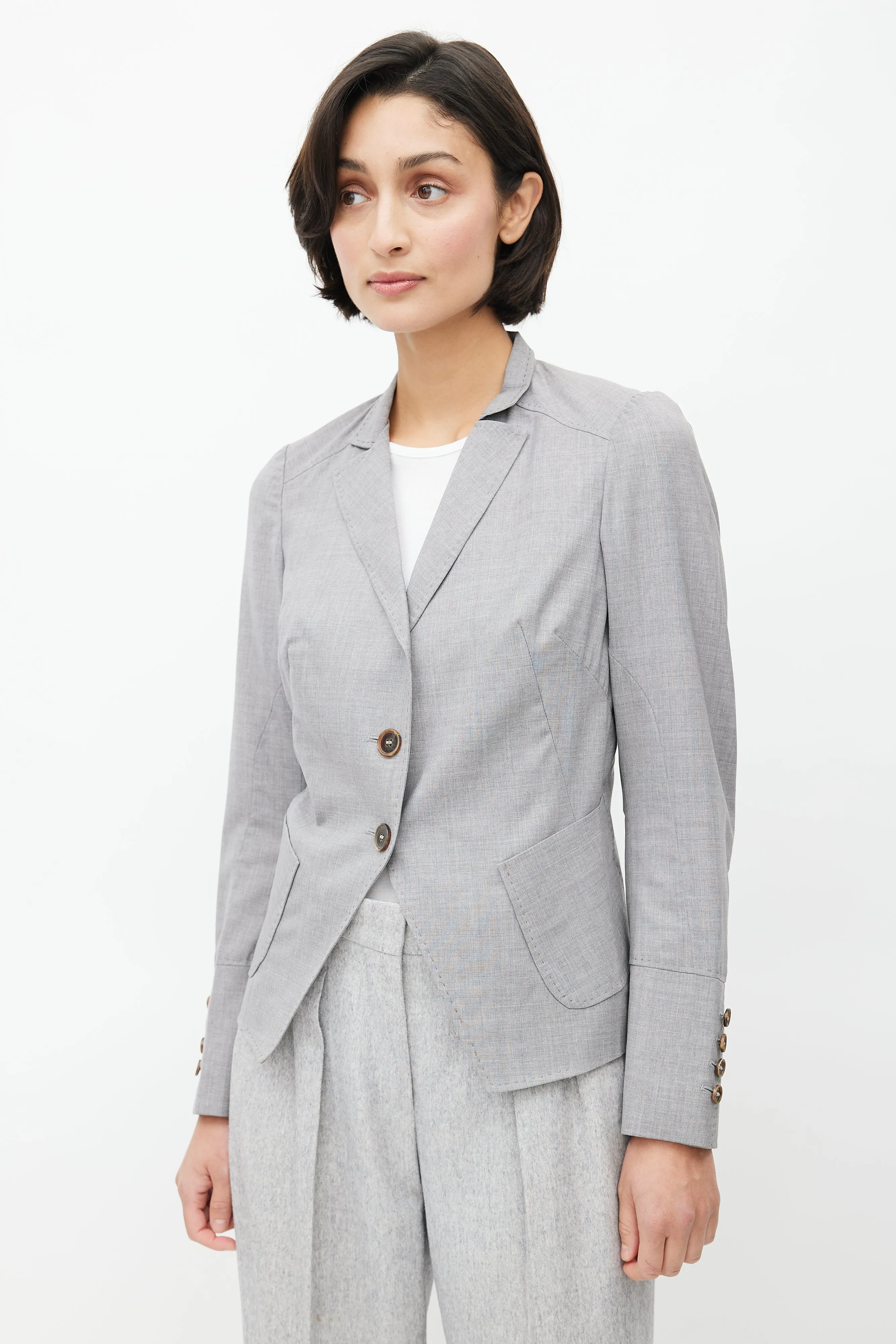 Light Grey Topstitch Cropped Blazer