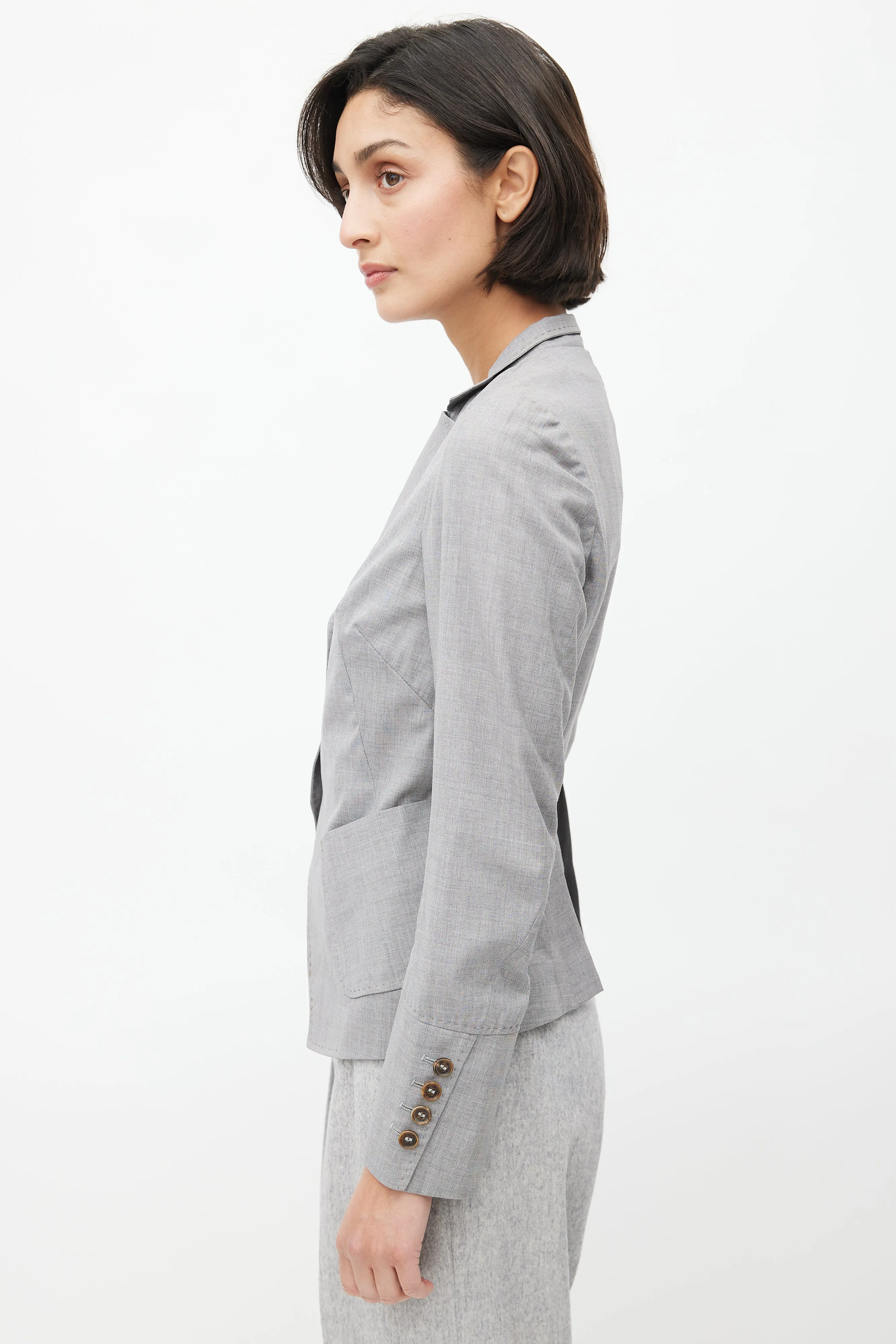 Light Grey Topstitch Cropped Blazer