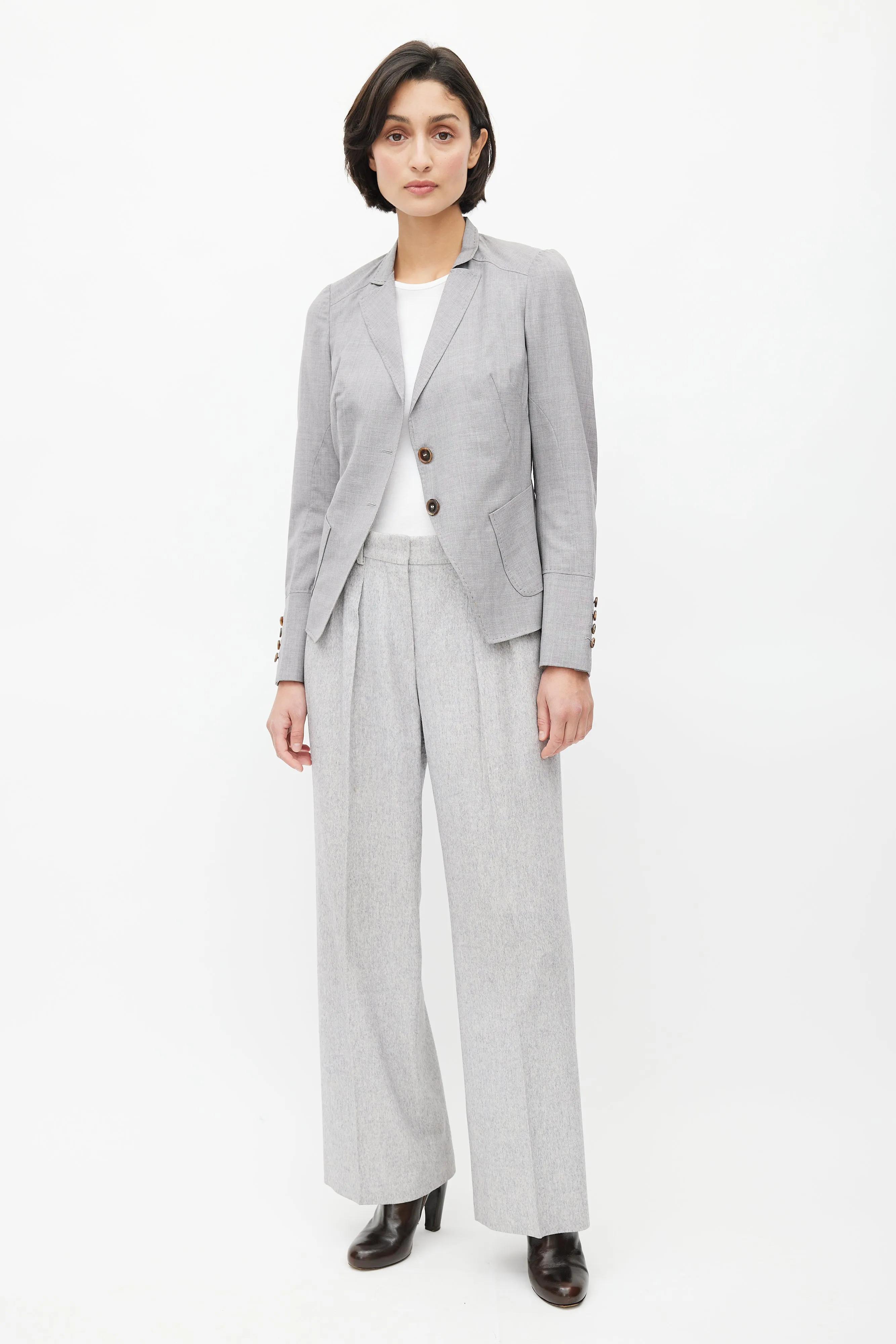 Light Grey Topstitch Cropped Blazer