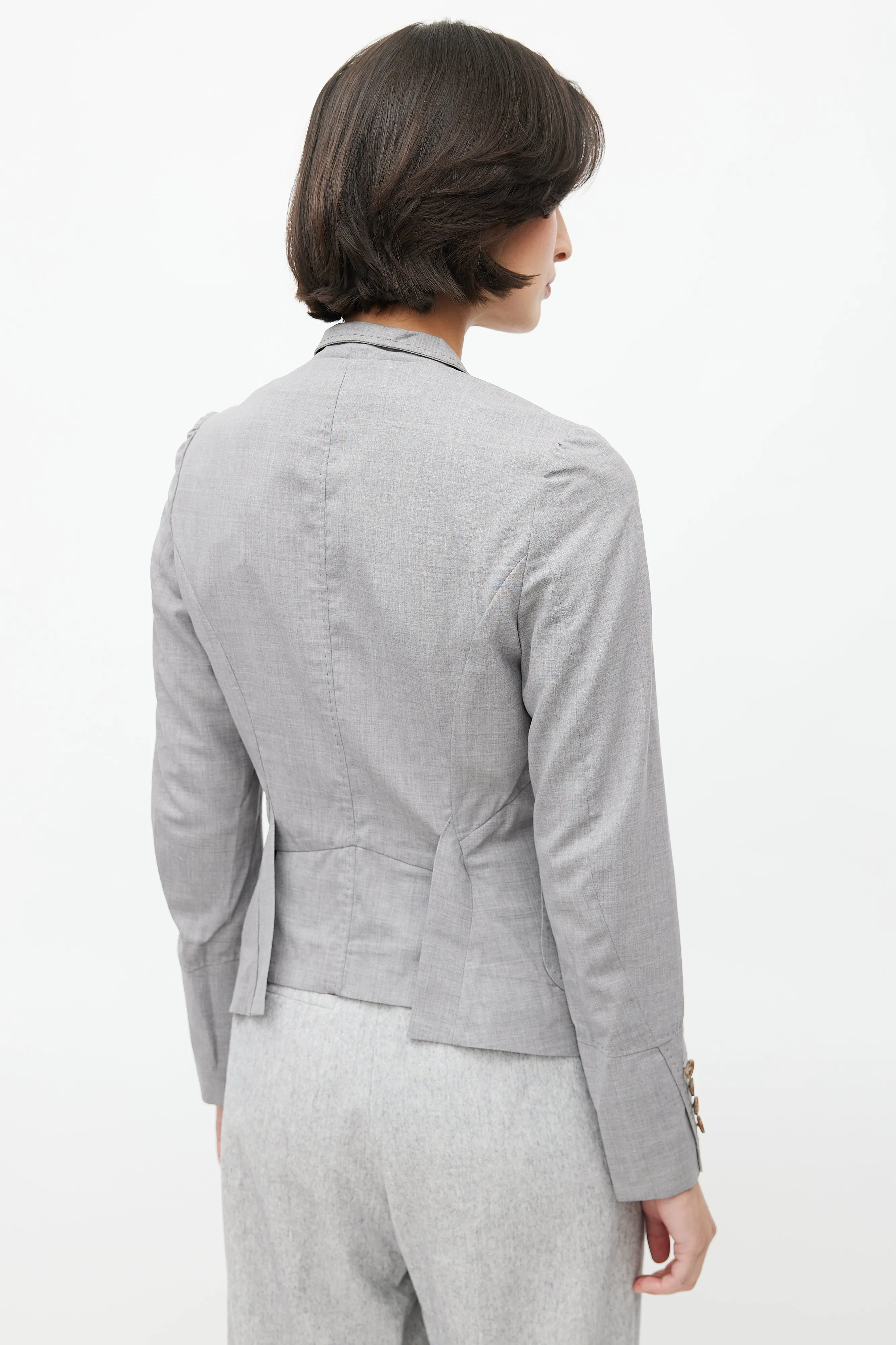 Light Grey Topstitch Cropped Blazer