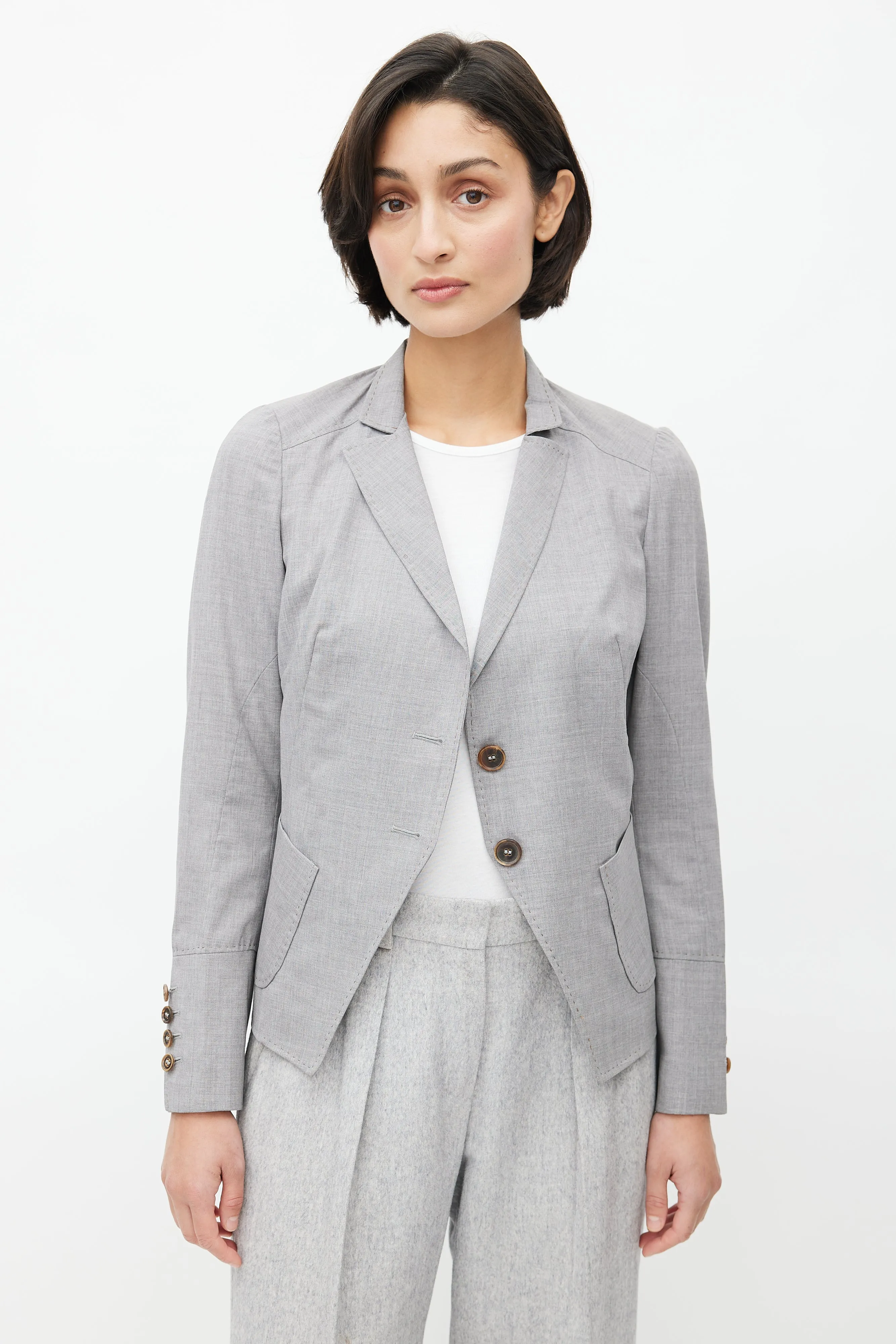 Light Grey Topstitch Cropped Blazer