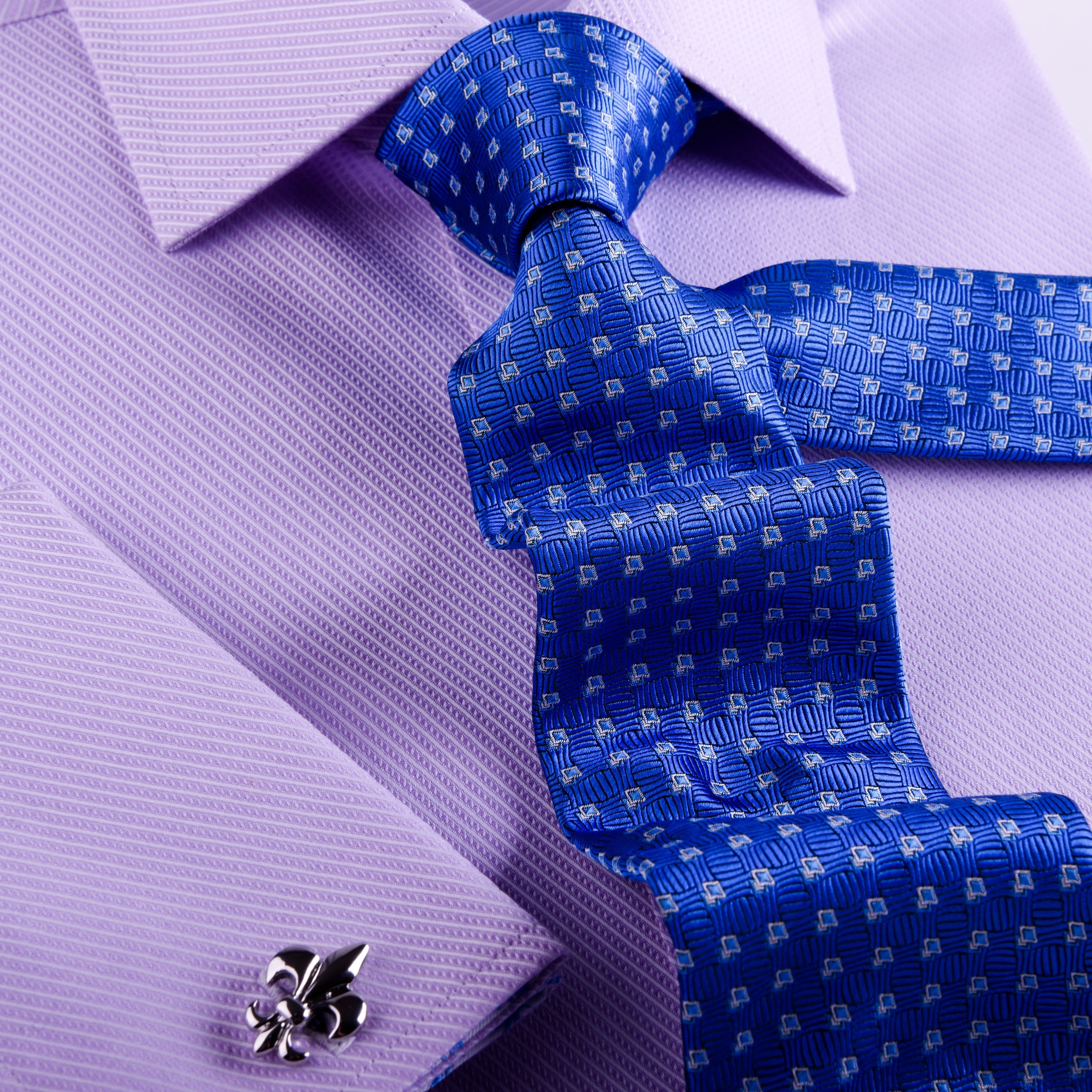 Lilac Designer Twill Formal Business Dress Shirt FLuer-De-Lis Inner-Lining Fashion