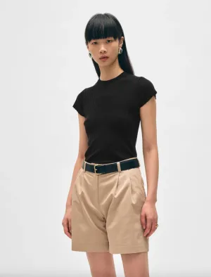 Linen Gauze Ribbed Tee - Black