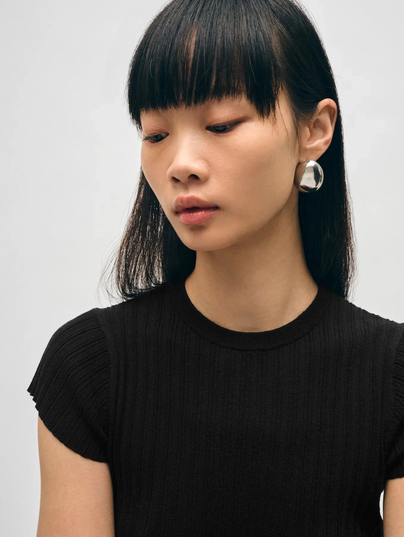 Linen Gauze Ribbed Tee - Black