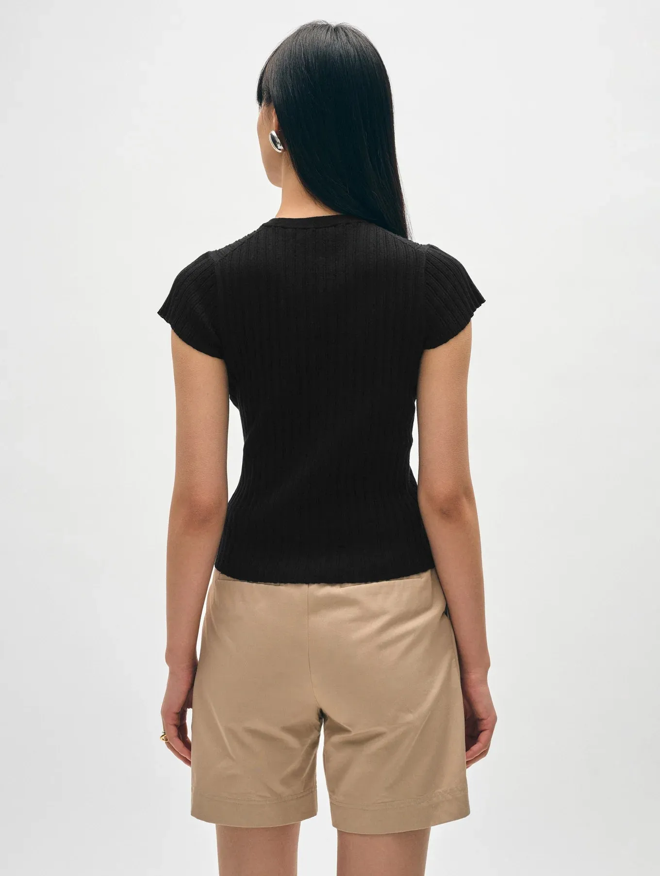 Linen Gauze Ribbed Tee - Black