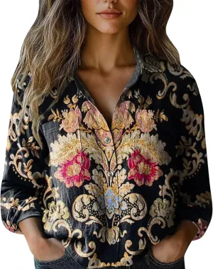 Linen Shirts for Women Fashion Down Shirts Casual Tops Long Sleeve Blouse Collared V Neck