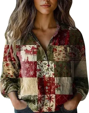 Linen Shirts for Women Fashion Down Shirts Casual Tops Long Sleeve Blouse Collared V Neck
