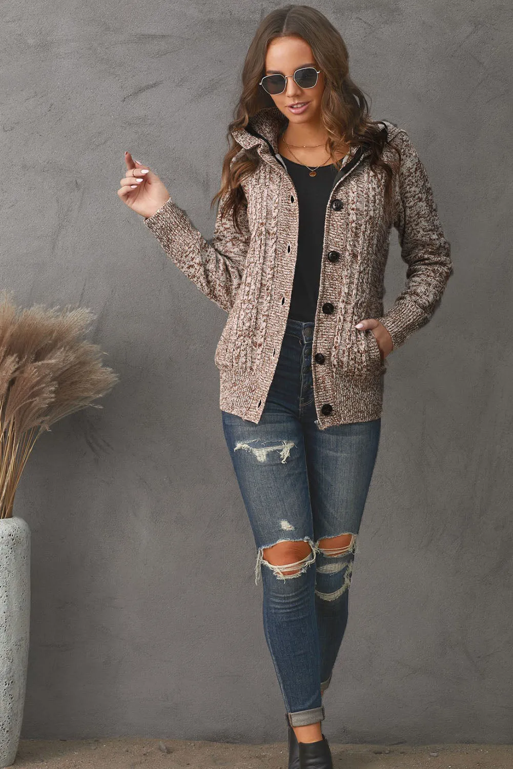 Long Sleeve Button-up Hooded Cardigans