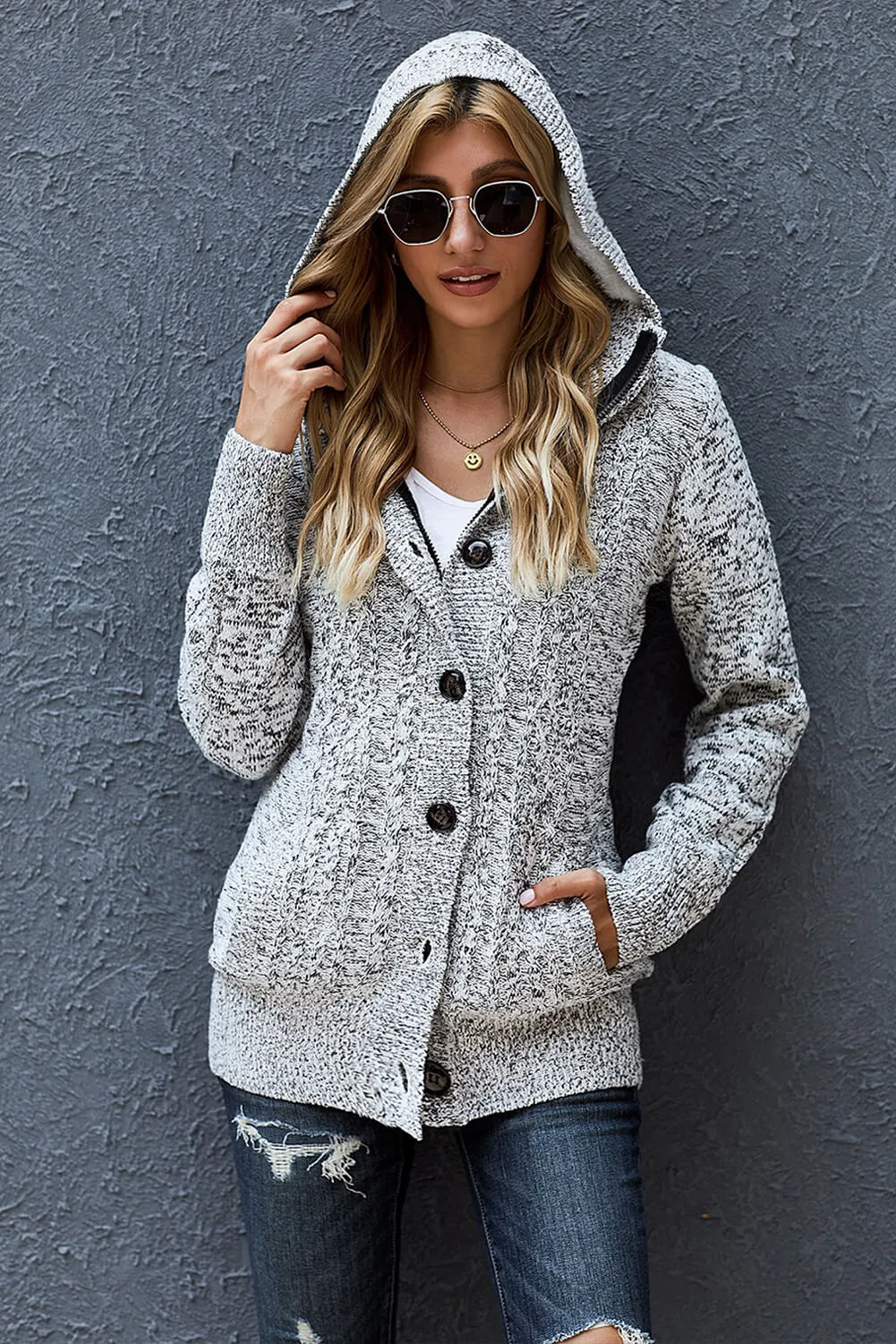 Long Sleeve Button-up Hooded Cardigans