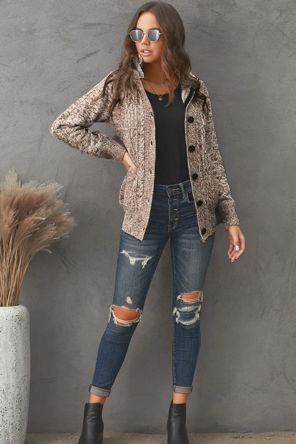 Long Sleeve Button-up Hooded Cardigans
